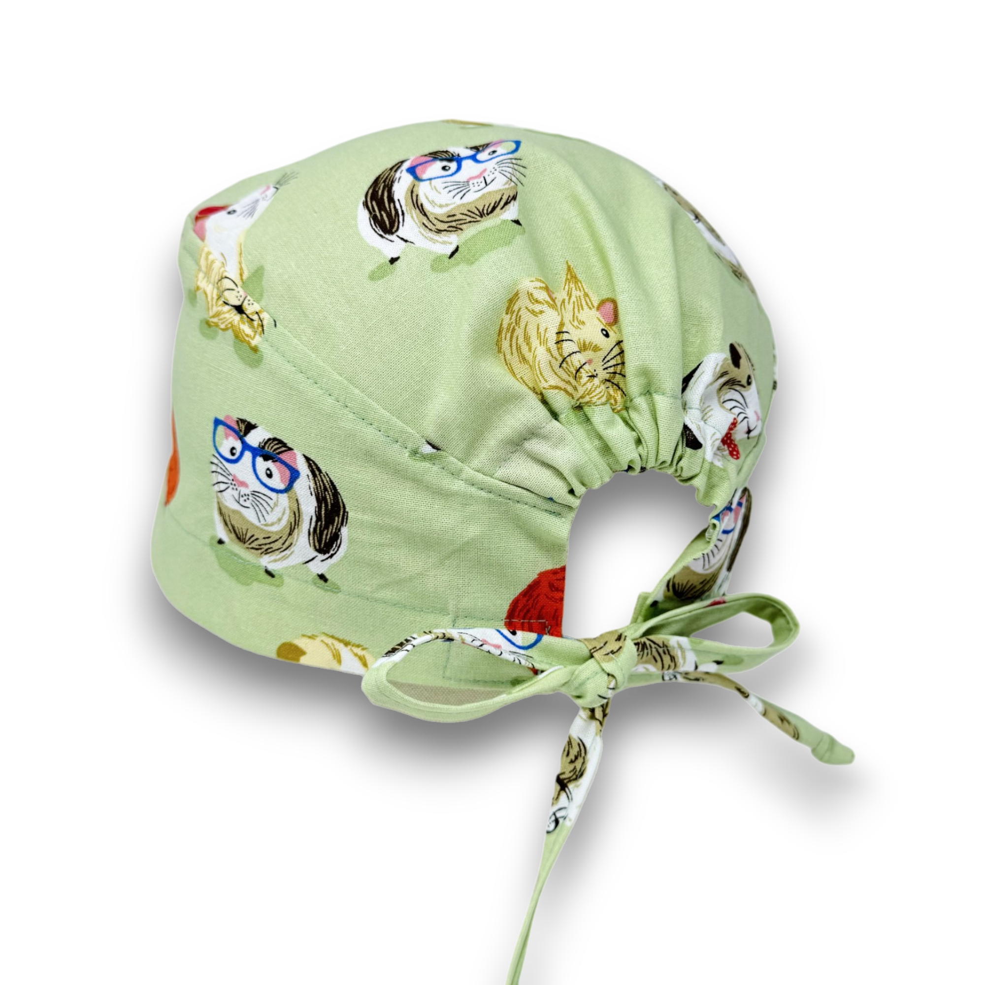 Guinea pig Skull tie-back style surgical scrub cap by Paradise Caps.