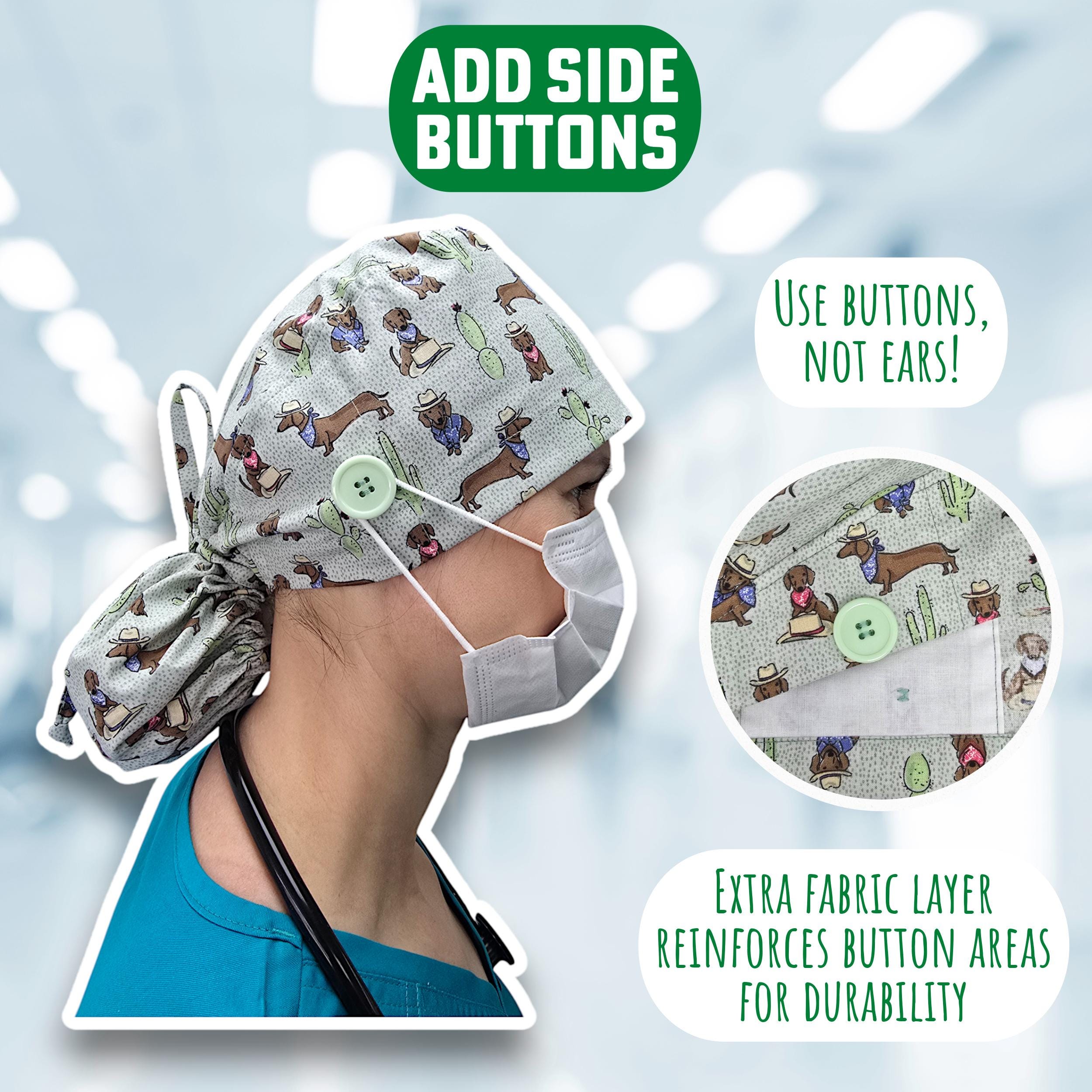 Black Ponytail scrub cap for women with satin lined option by Paradise Caps.