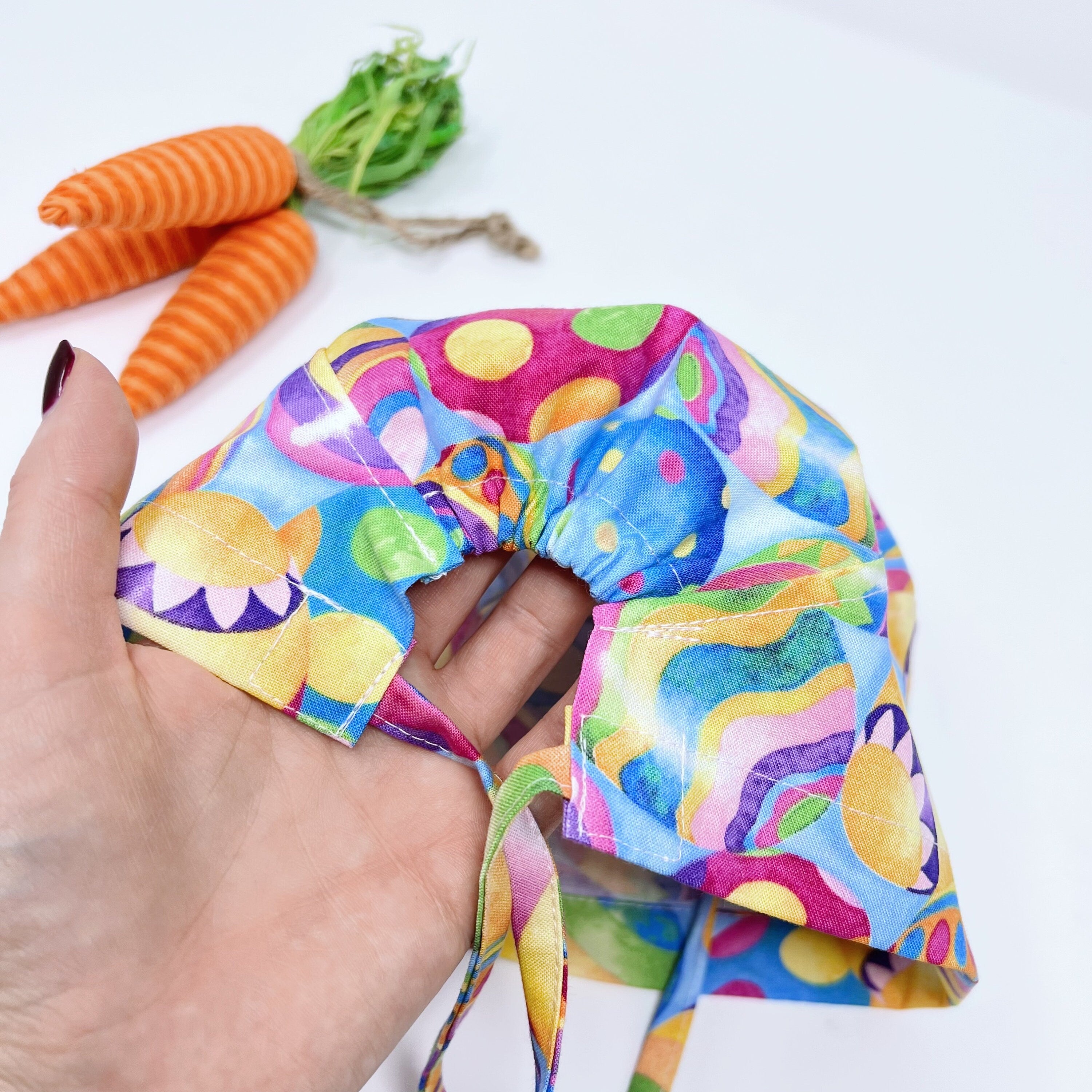 Easter Skull tie-back style surgical scrub cap. Egg surgical cap for women with satin lined option by Paradise Caps.