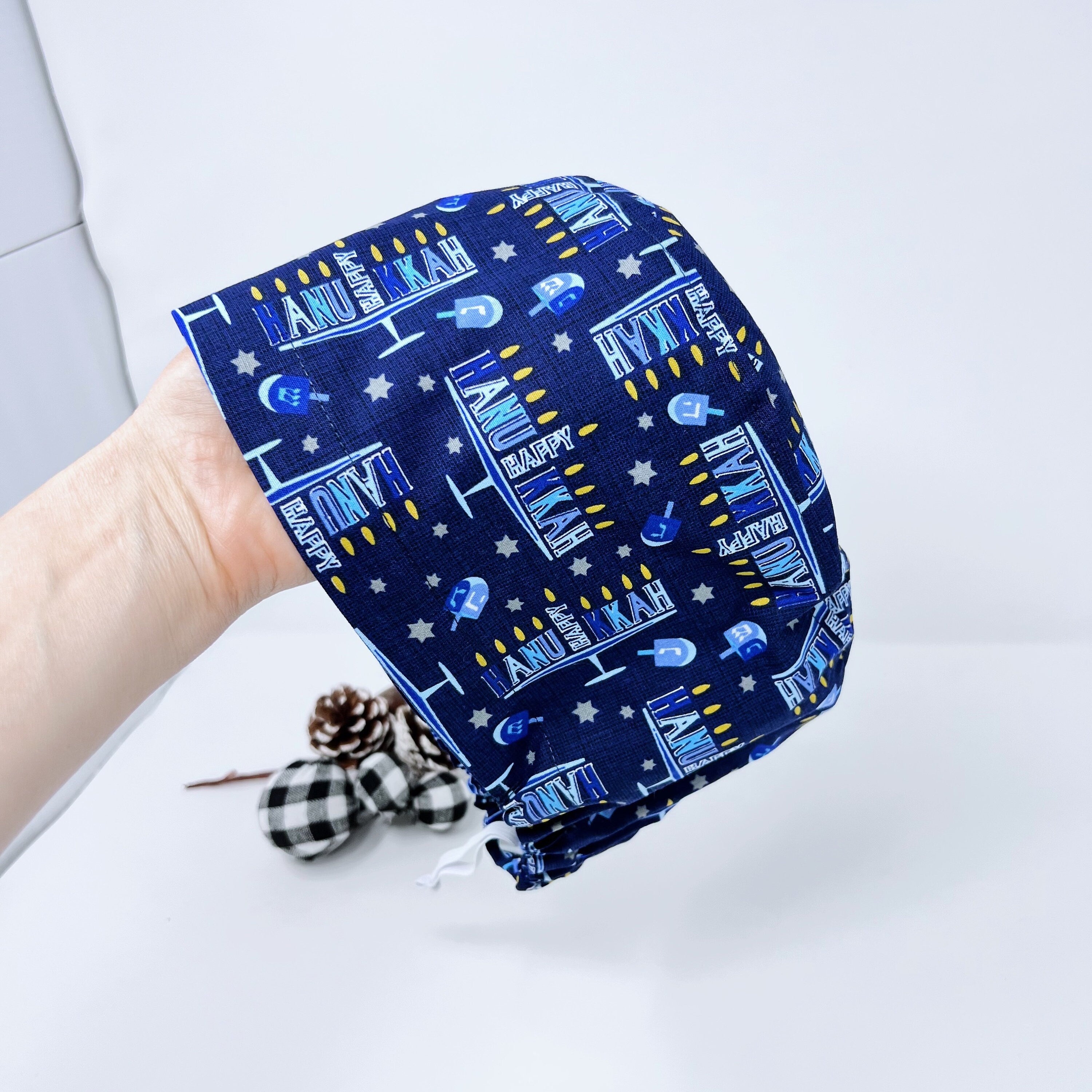 Hanukkah Euro Scrub Cap for Women with Satin Lined Option by Paradise Caps.