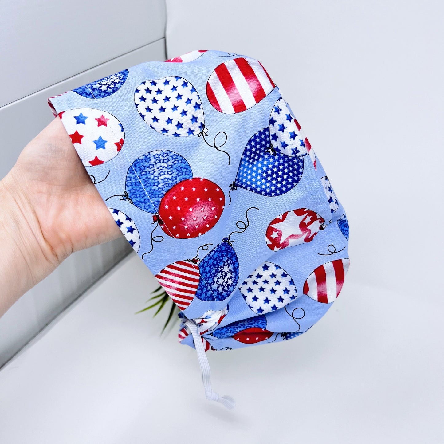 Patriotic Balloons Euro Scrub Cap for Women, Surgical cap Satin Lined Option