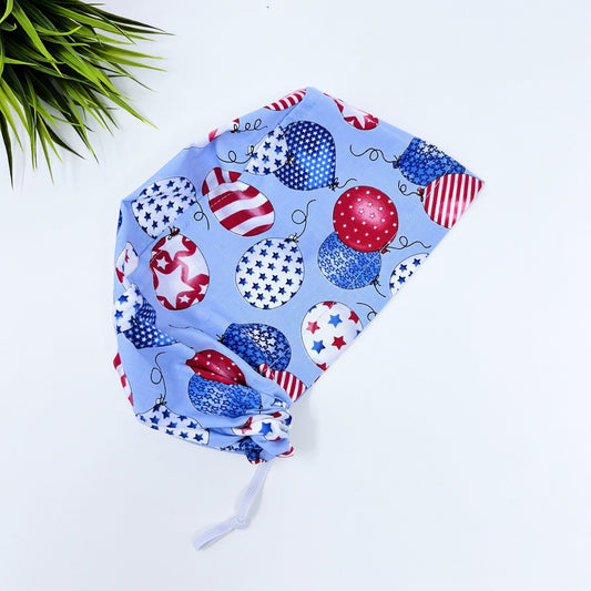 Patriotic Balloons Euro Scrub Cap for Women, Surgical cap Satin Lined Option