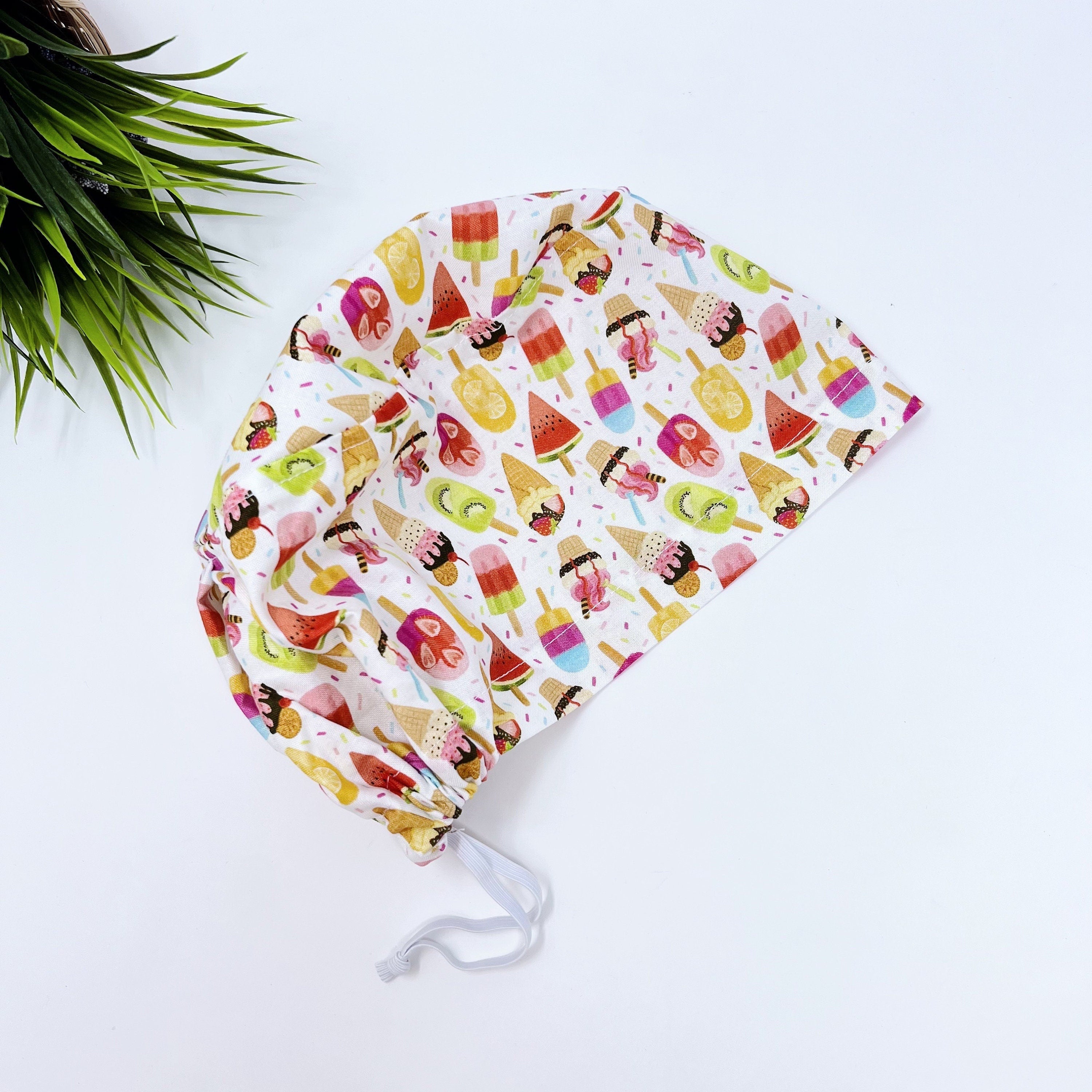Ice Cream Scrub cap for women euro style. Summer European satin lined surgical cap by Paradise Caps.