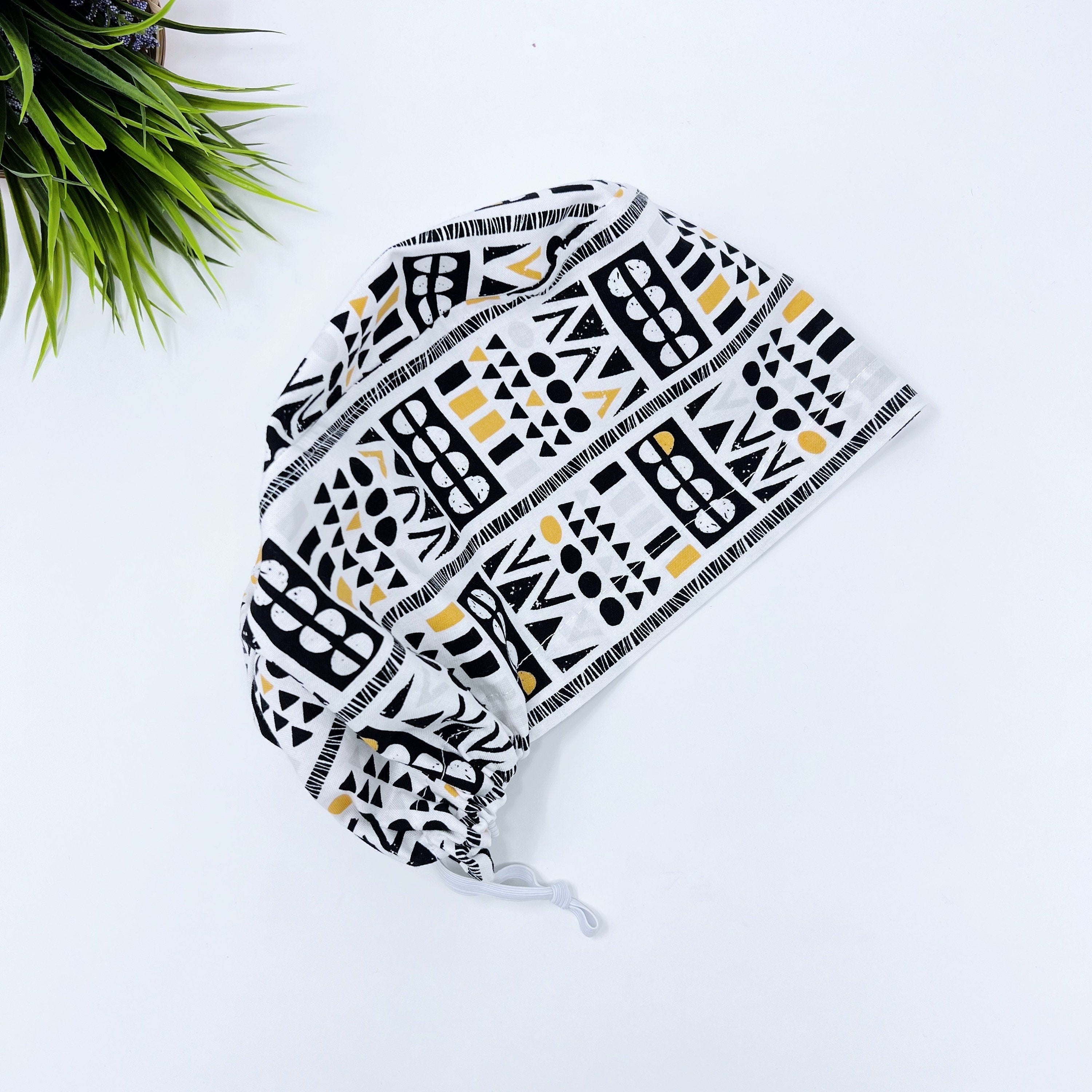 Euro scrub cap for women. Yellow and black European satin lined surgical cap by Paradise Caps.