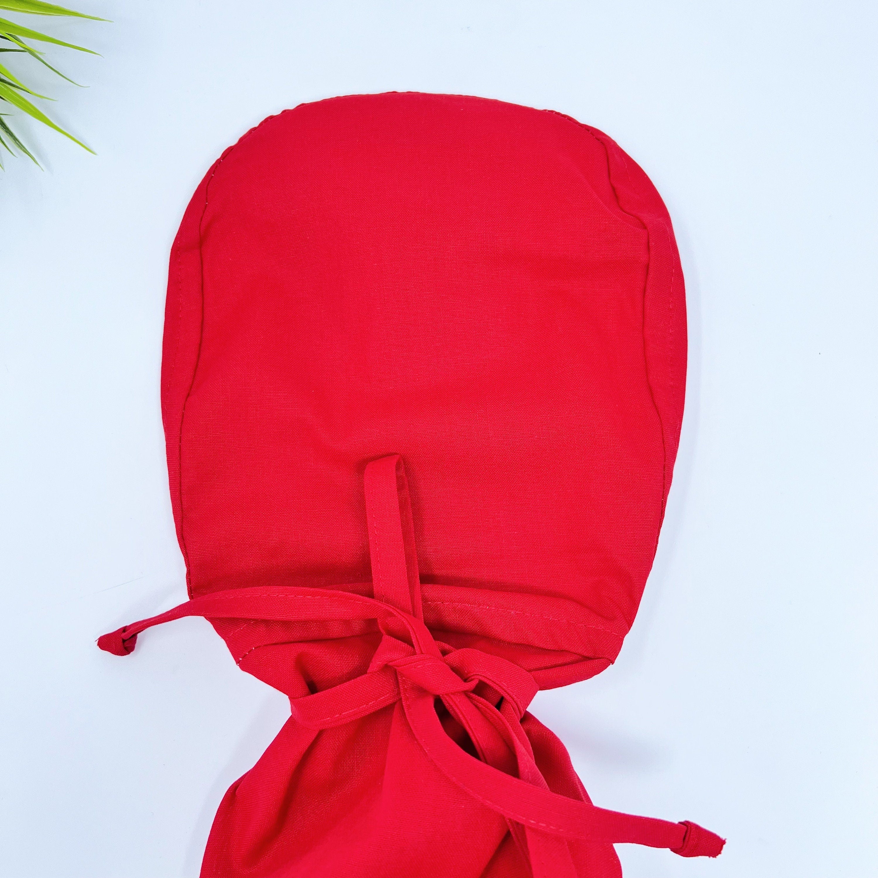 Solid red Ponytail scrub cap for women with satin lined option by Paradise Caps.