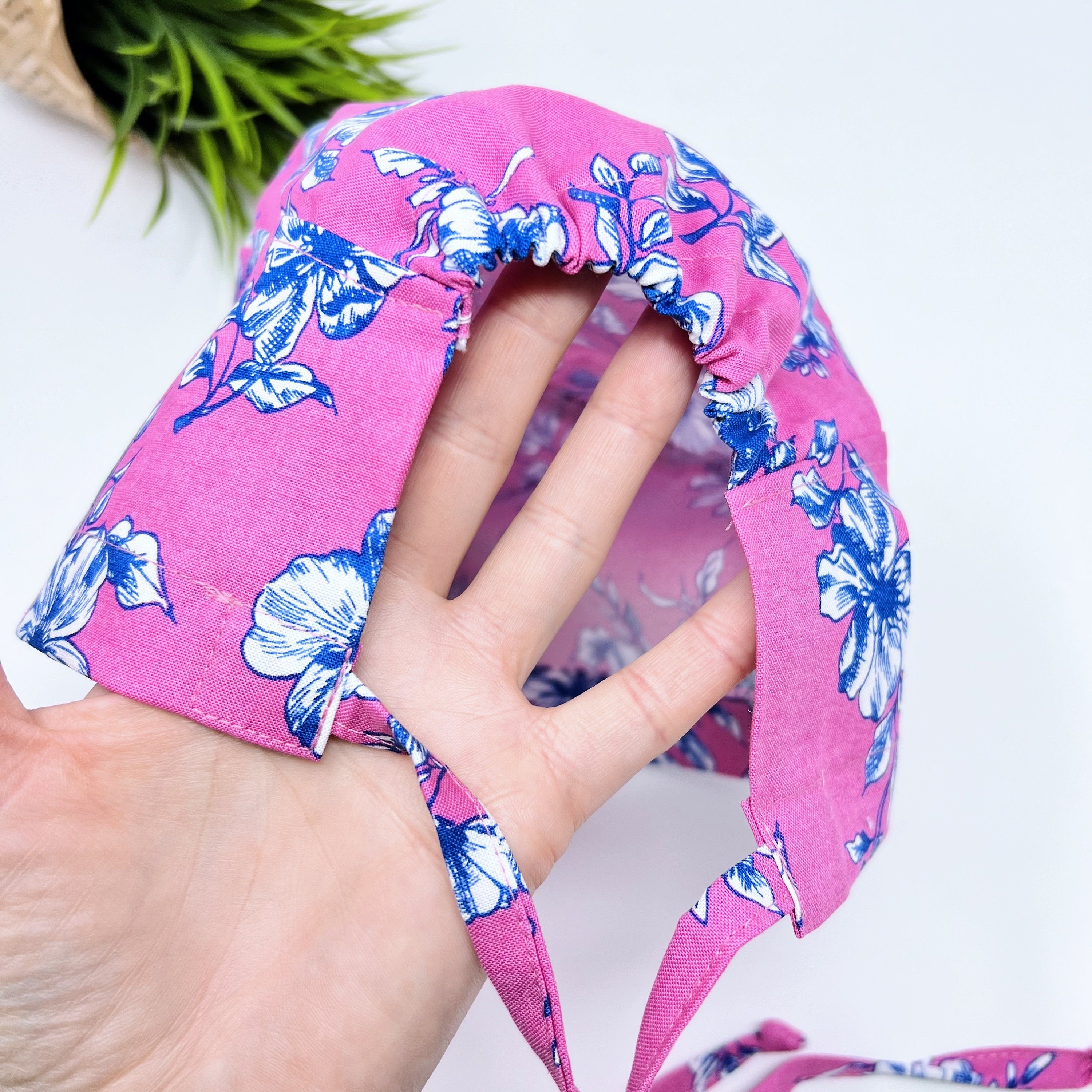 Blue Flower surgical cap. Skull tie-back style scrub hat option by Paradise Caps.