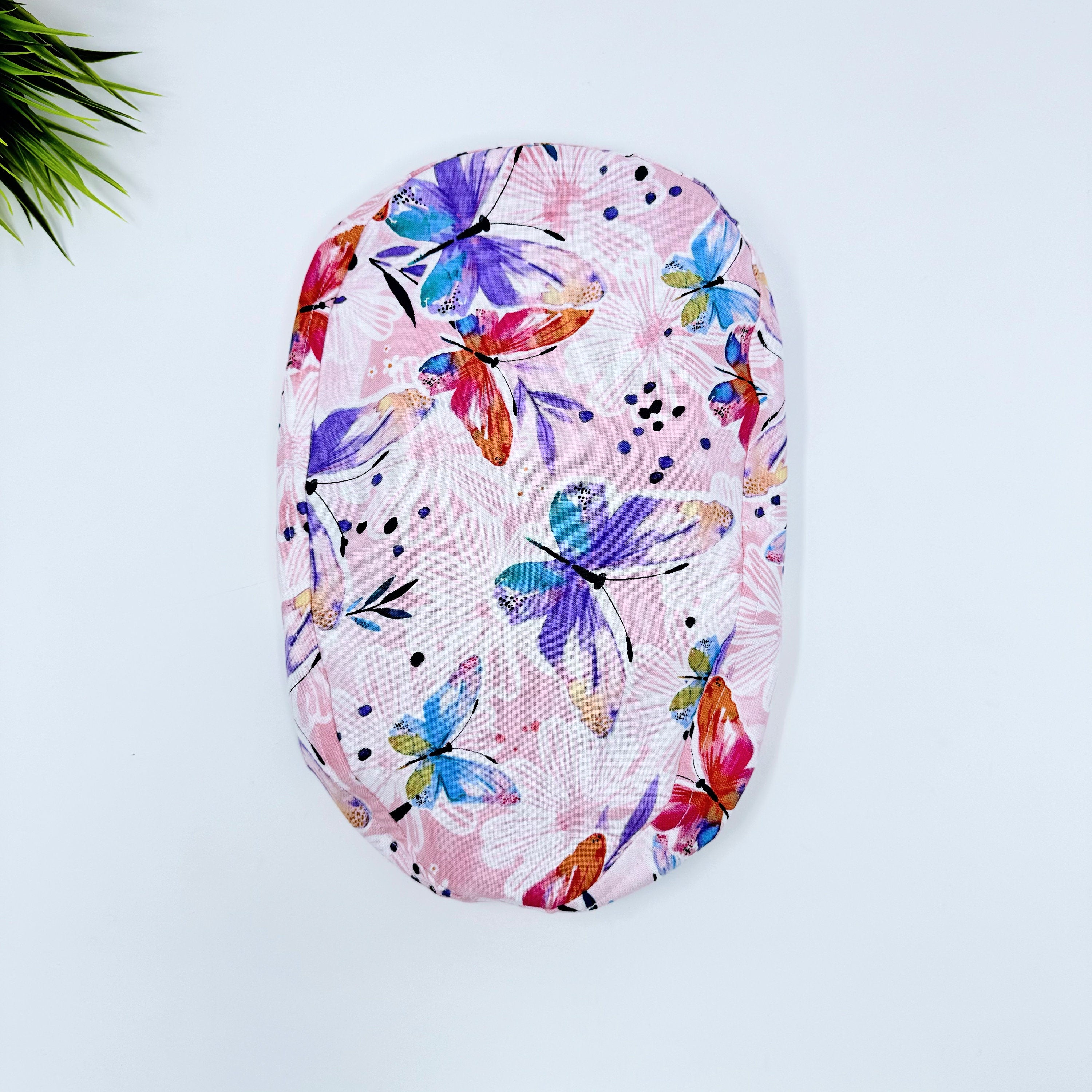 Butterfly on pink Euro scrub cap with ties for Women by Paradise Caps. Euro PLUS style.
