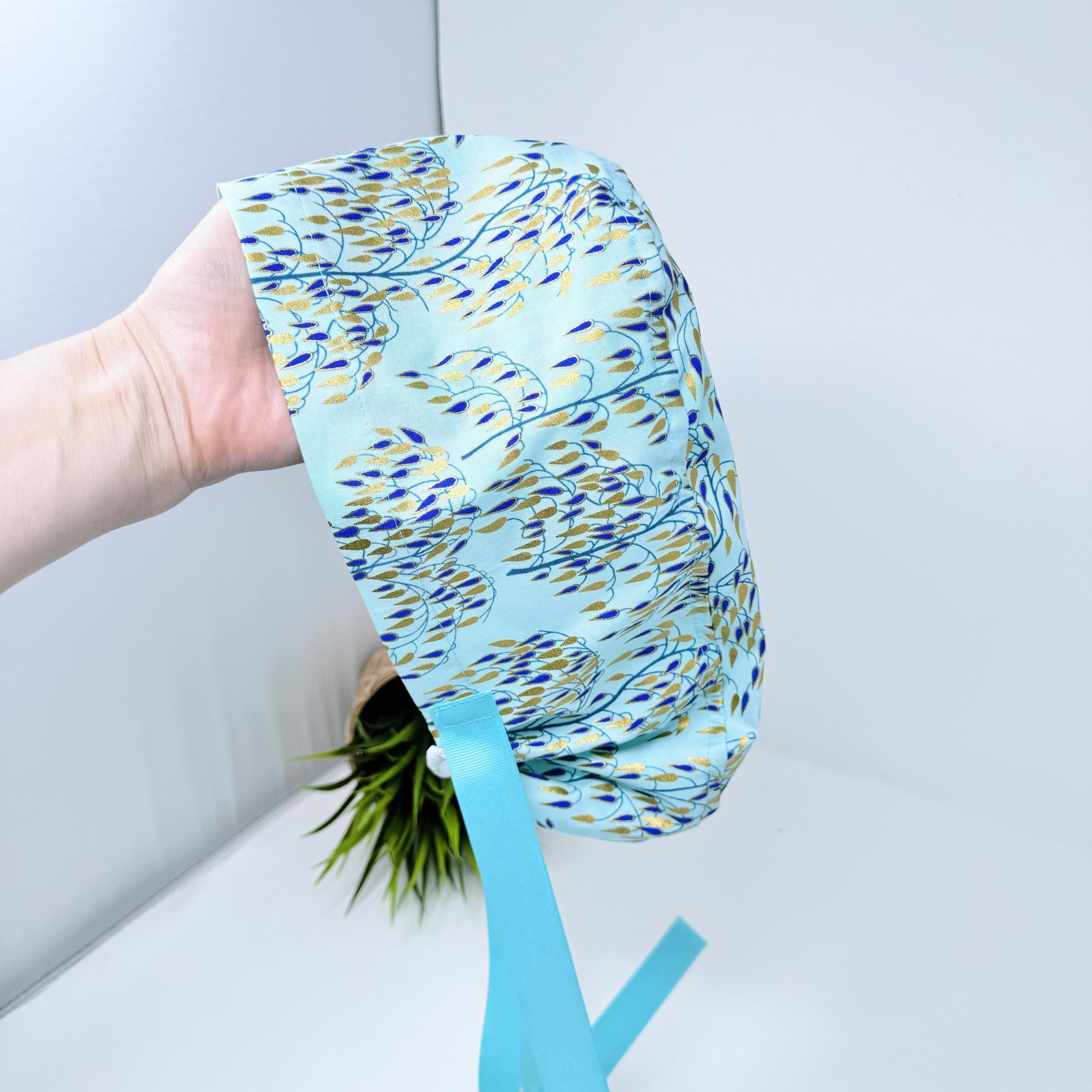 Garden plant Euro scrub cap with ties for Women by Paradise Caps. Euro PLUS style.
