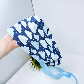 Clouds Euro scrub cap with ties for Women by Paradise Caps. Euro PLUS style.
