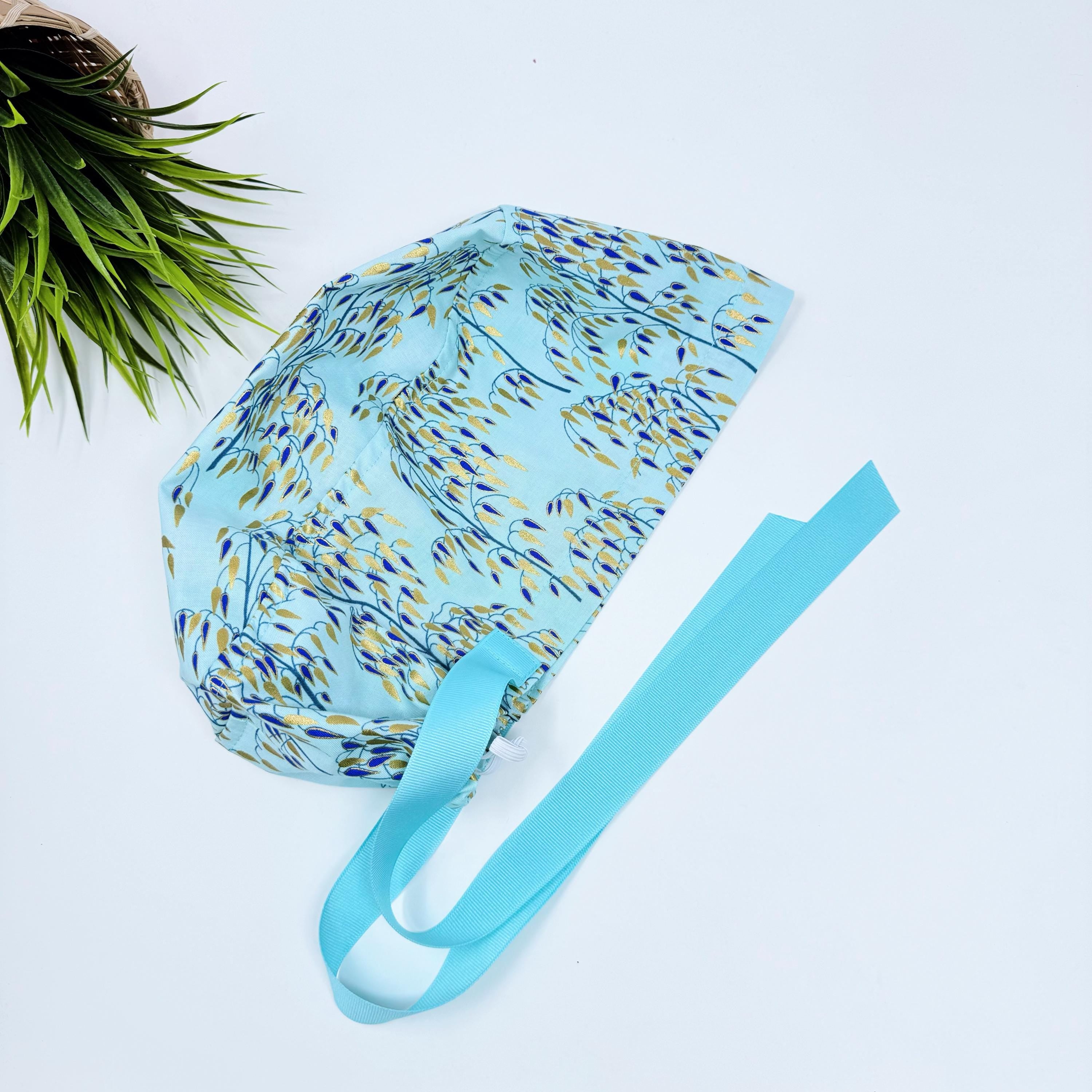 Garden plant Euro scrub cap with ties for Women by Paradise Caps. Euro PLUS style.