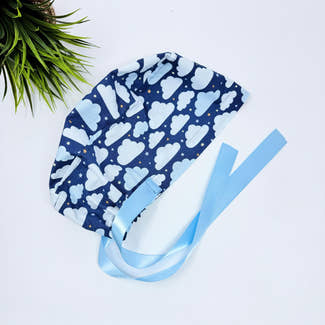 Clouds Euro scrub cap with ties for Women by Paradise Caps. Euro PLUS style.