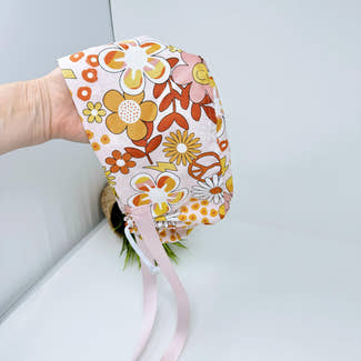 Boho Flowers Euro scrub cap with ties for Women by Paradise Caps. Euro PLUS style.