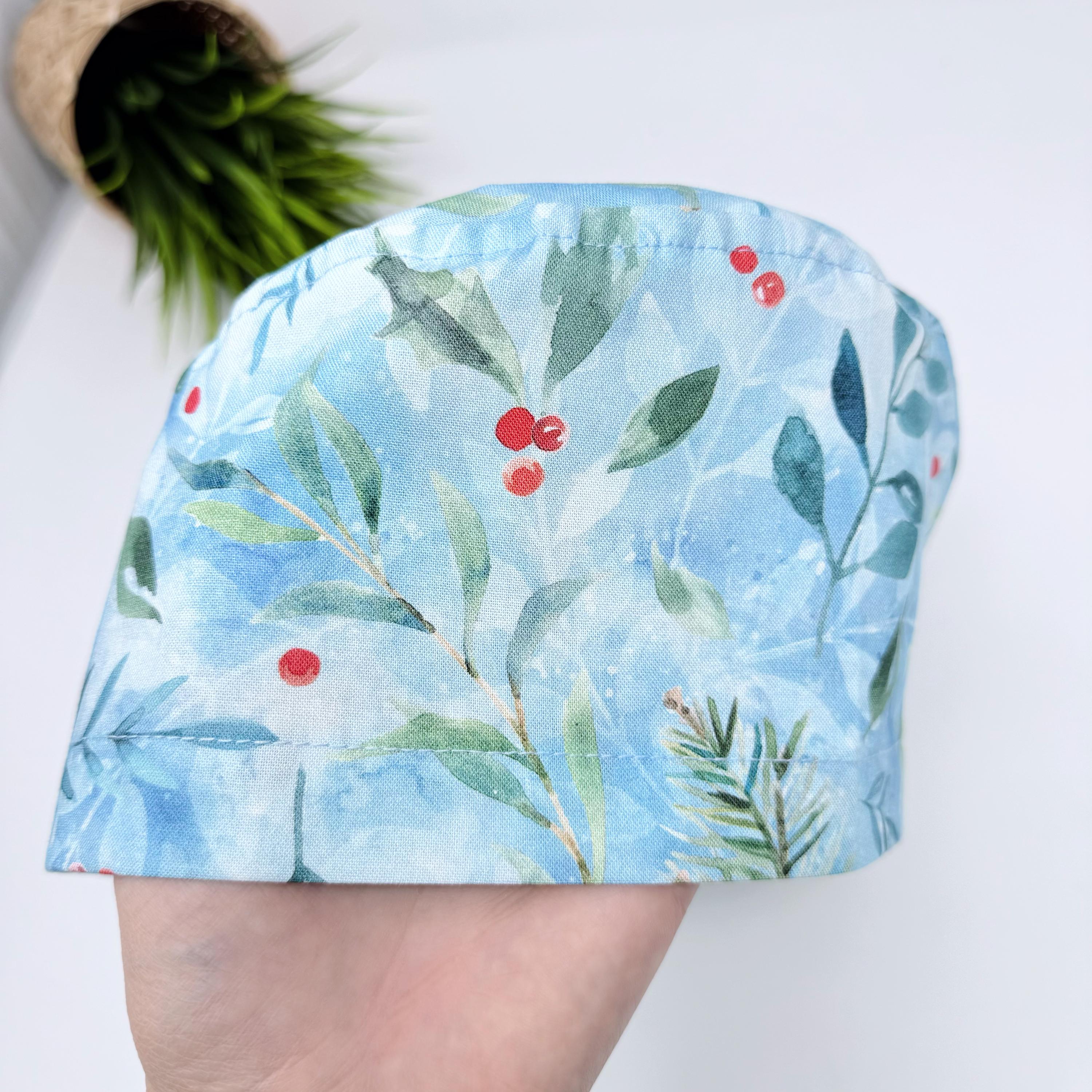 Woodland Winter Euro scrub cap with ties for Women by Paradise Caps. Euro PLUS style.