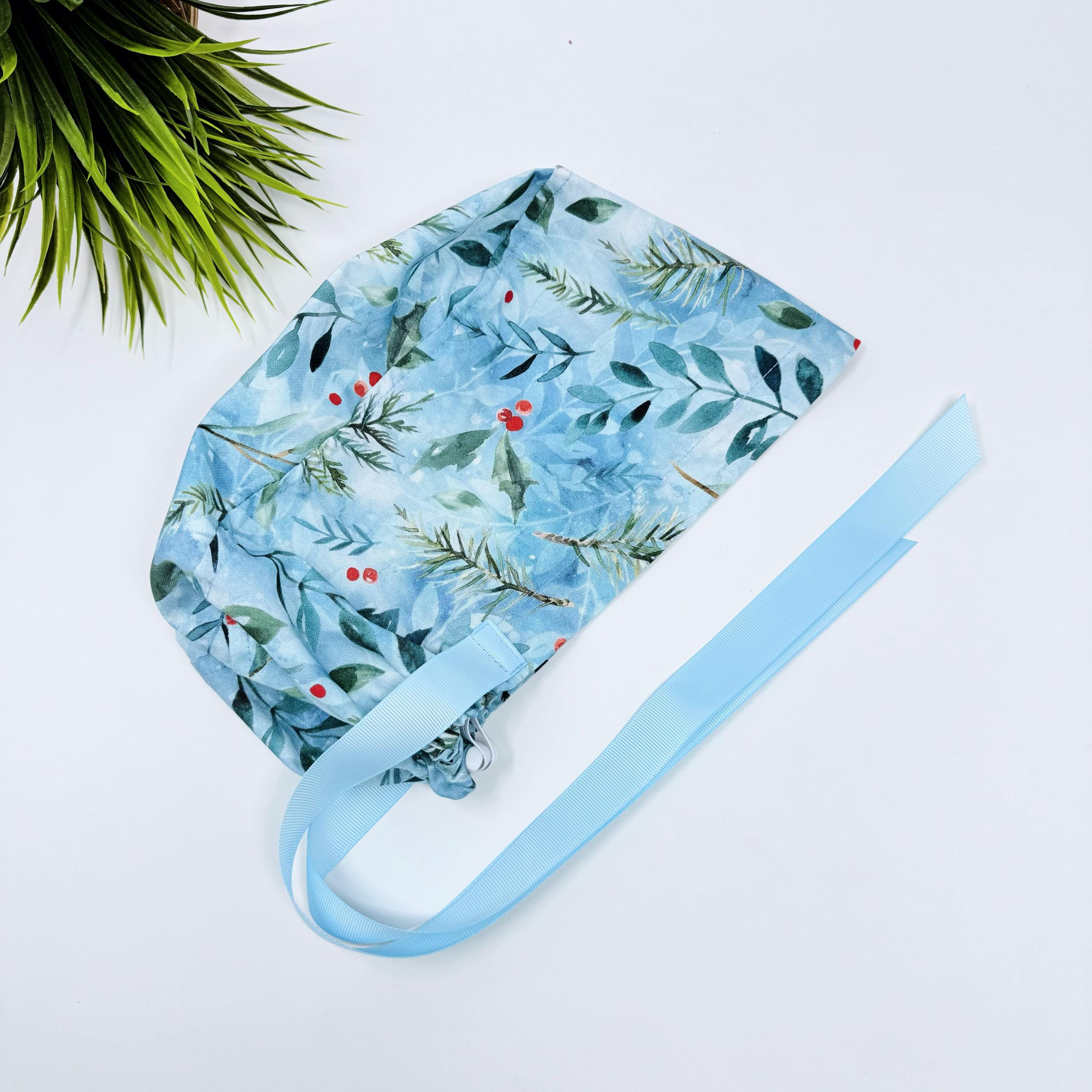 Woodland Winter Euro scrub cap with ties for Women by Paradise Caps. Euro PLUS style.