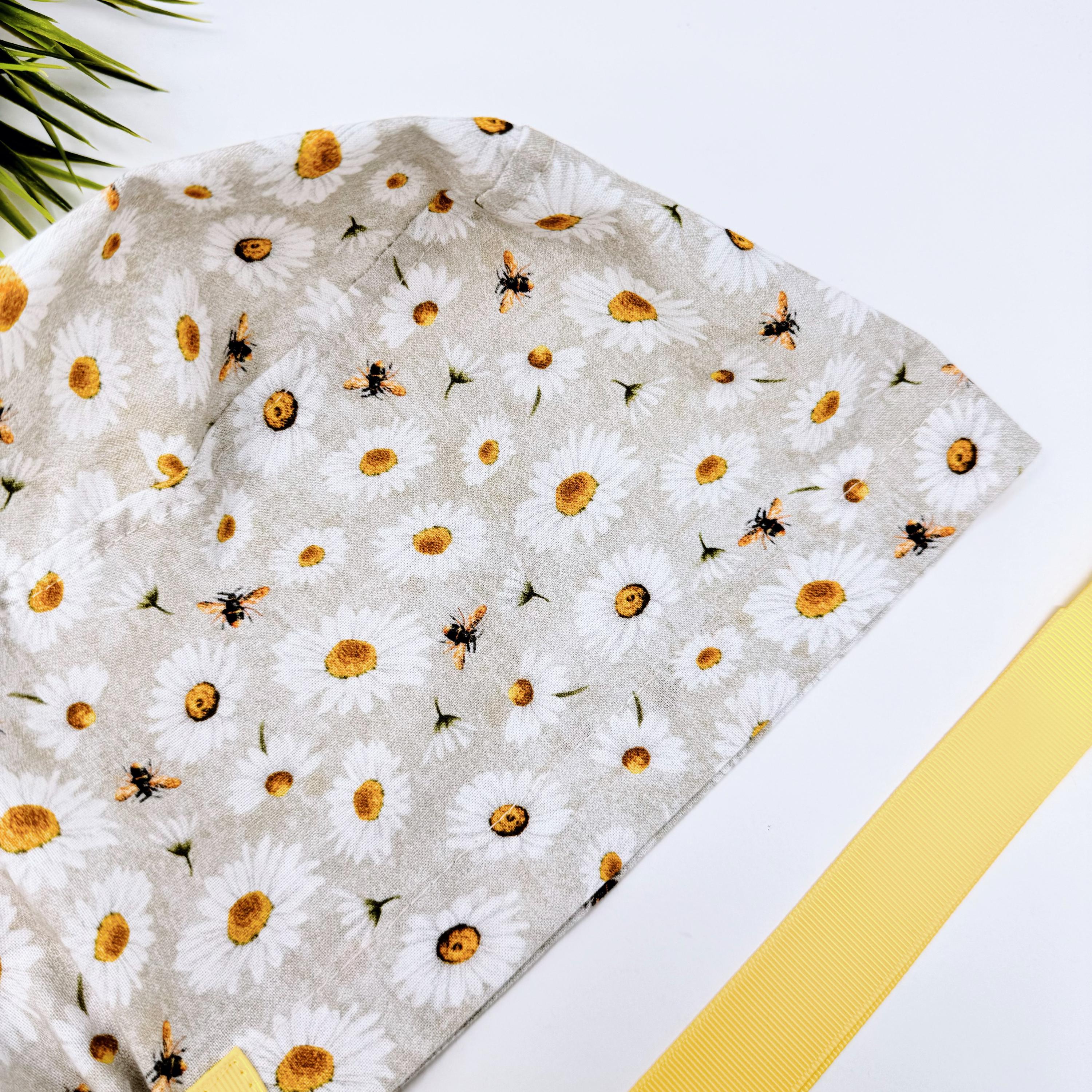 Bee And Daisy Euro scrub cap with ties for Women by Paradise Caps. Euro PLUS style.