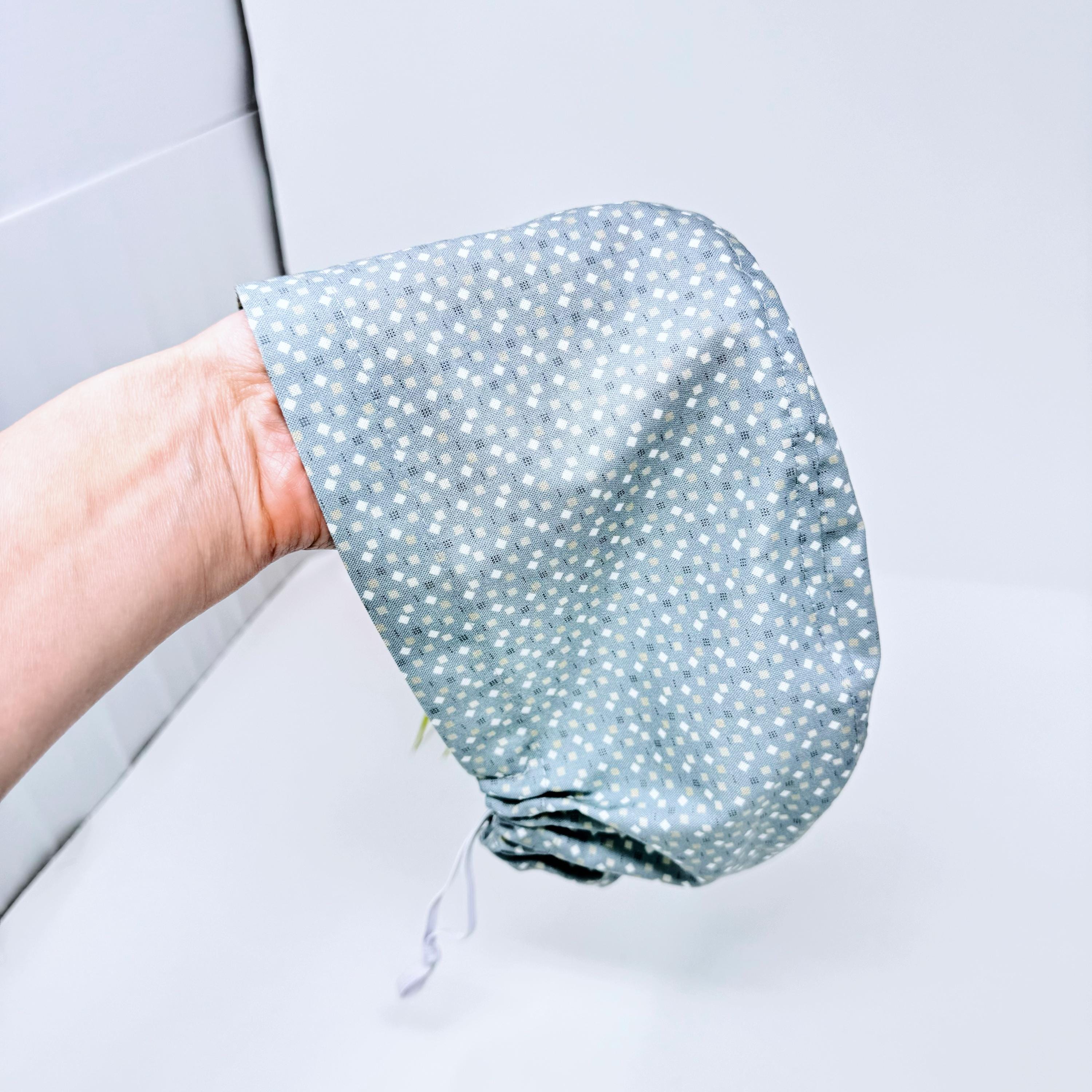 Euro scrub cap for women by ParadiseCaps, Geometric surgical cap with satin lined Option.