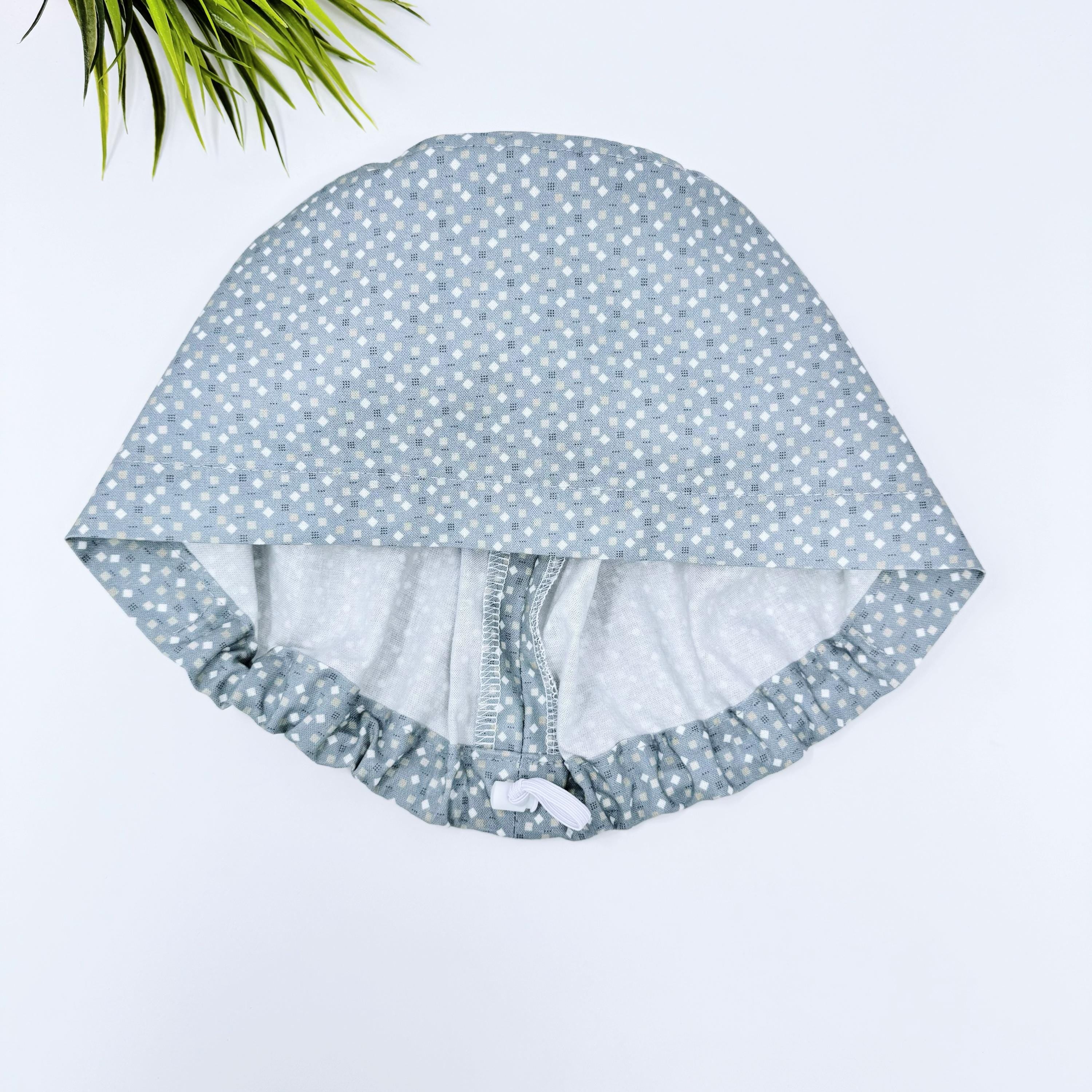 Euro scrub cap for women by ParadiseCaps, Geometric surgical cap with satin lined Option.