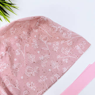 Pink & White Euro scrub cap with ties for Women by Paradise Caps. Euro PLUS style.