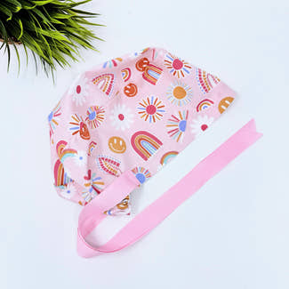 Rainbow Euro scrub cap with ties for Women by Paradise Caps. Euro PLUS style.