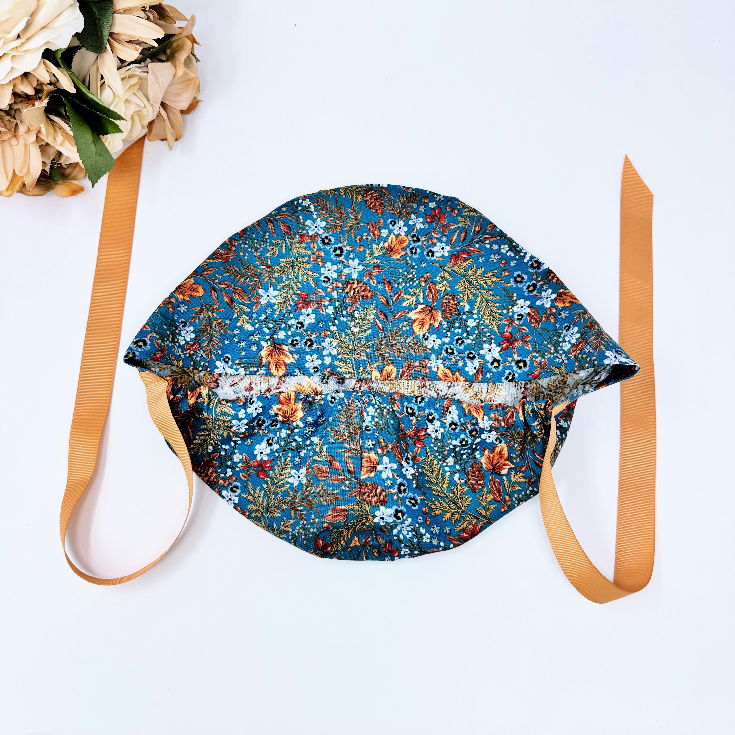 Fall leaves Euro scrub cap with ties for Women by Paradise Caps. Euro PLUS style.