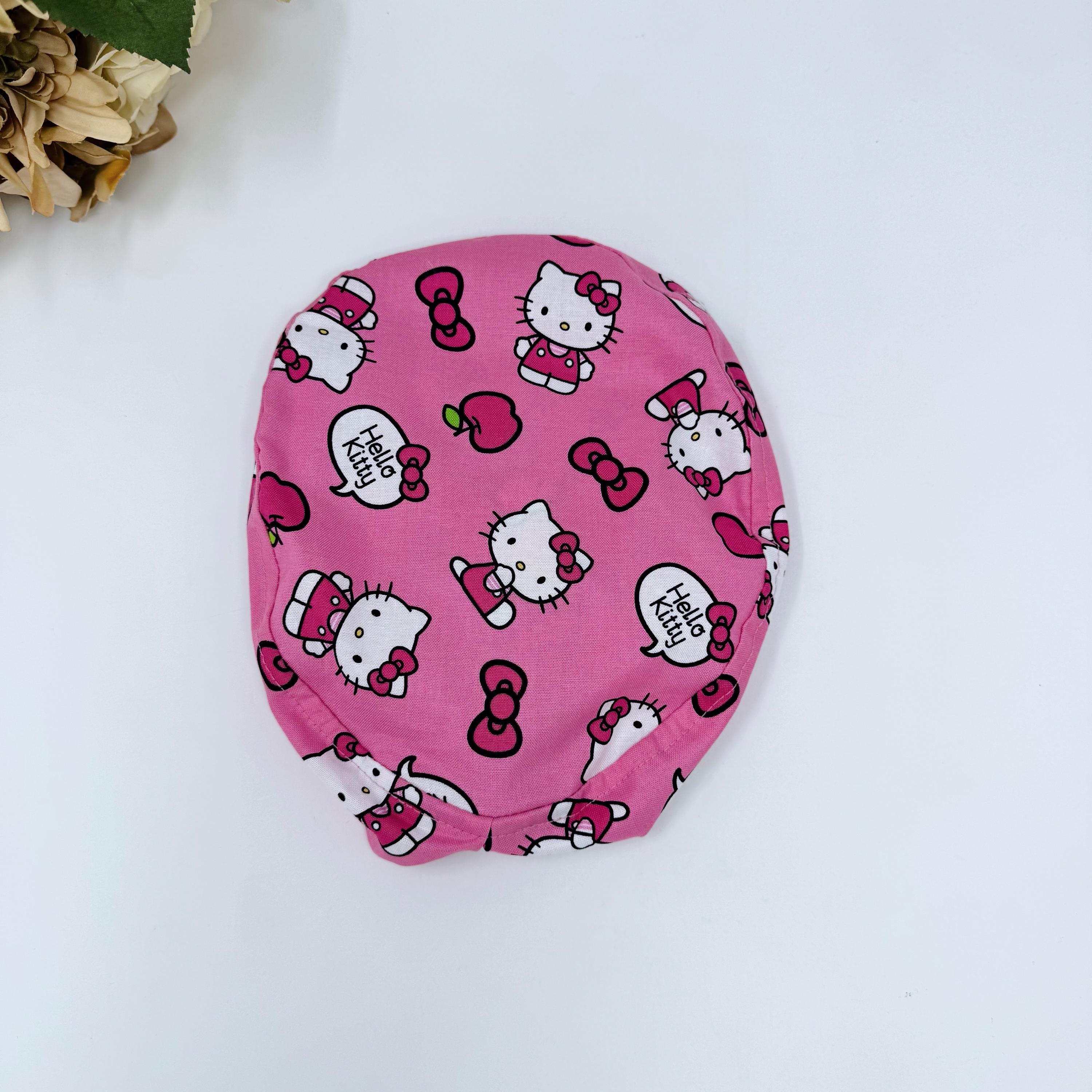 Pink Euro Scrub Cap for Women, Kitty Surgical cap with Satin Lined Option by Paradise Caps.