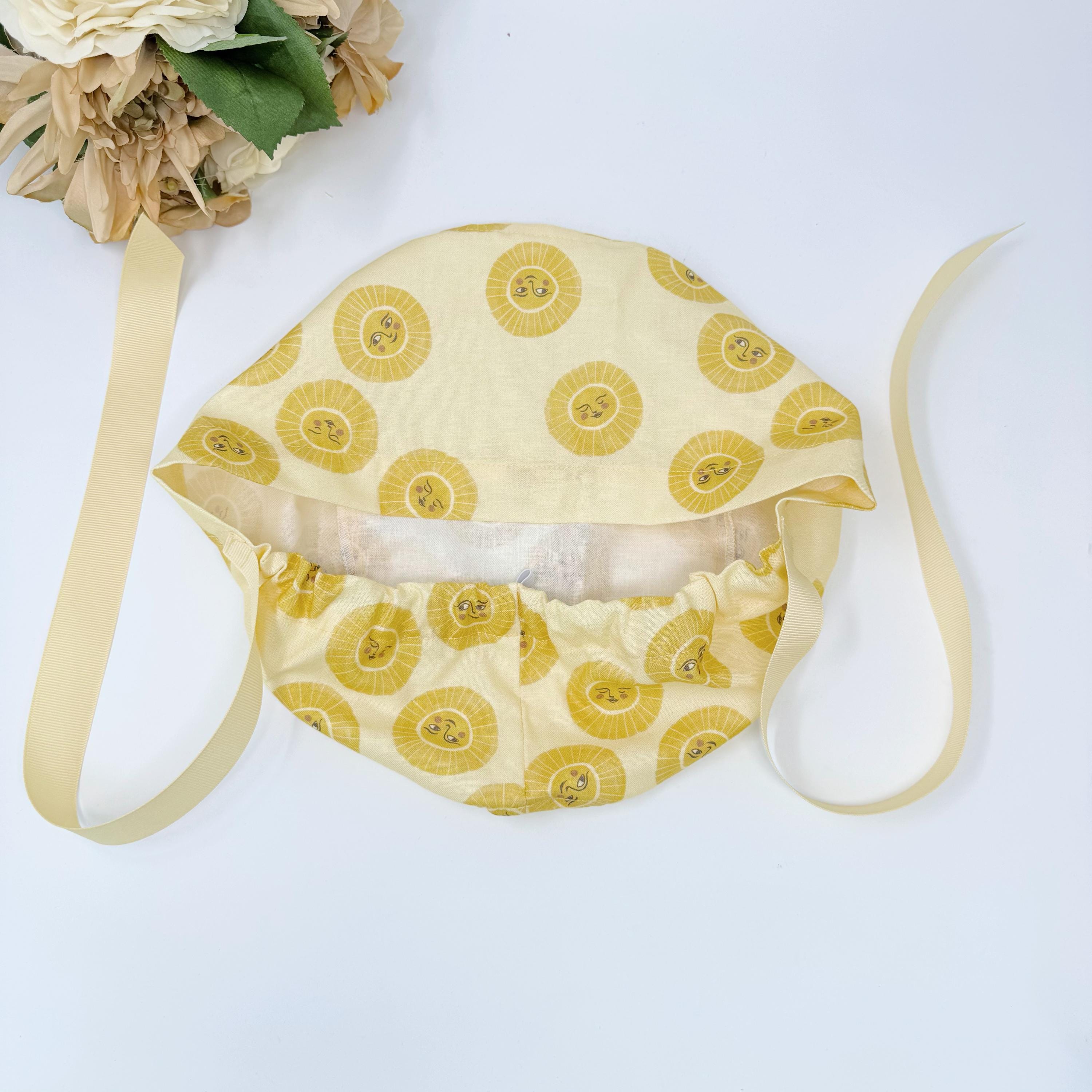 Lemon sunshine Euro scrub cap with ties for Women by Paradise Caps. Euro PLUS style.