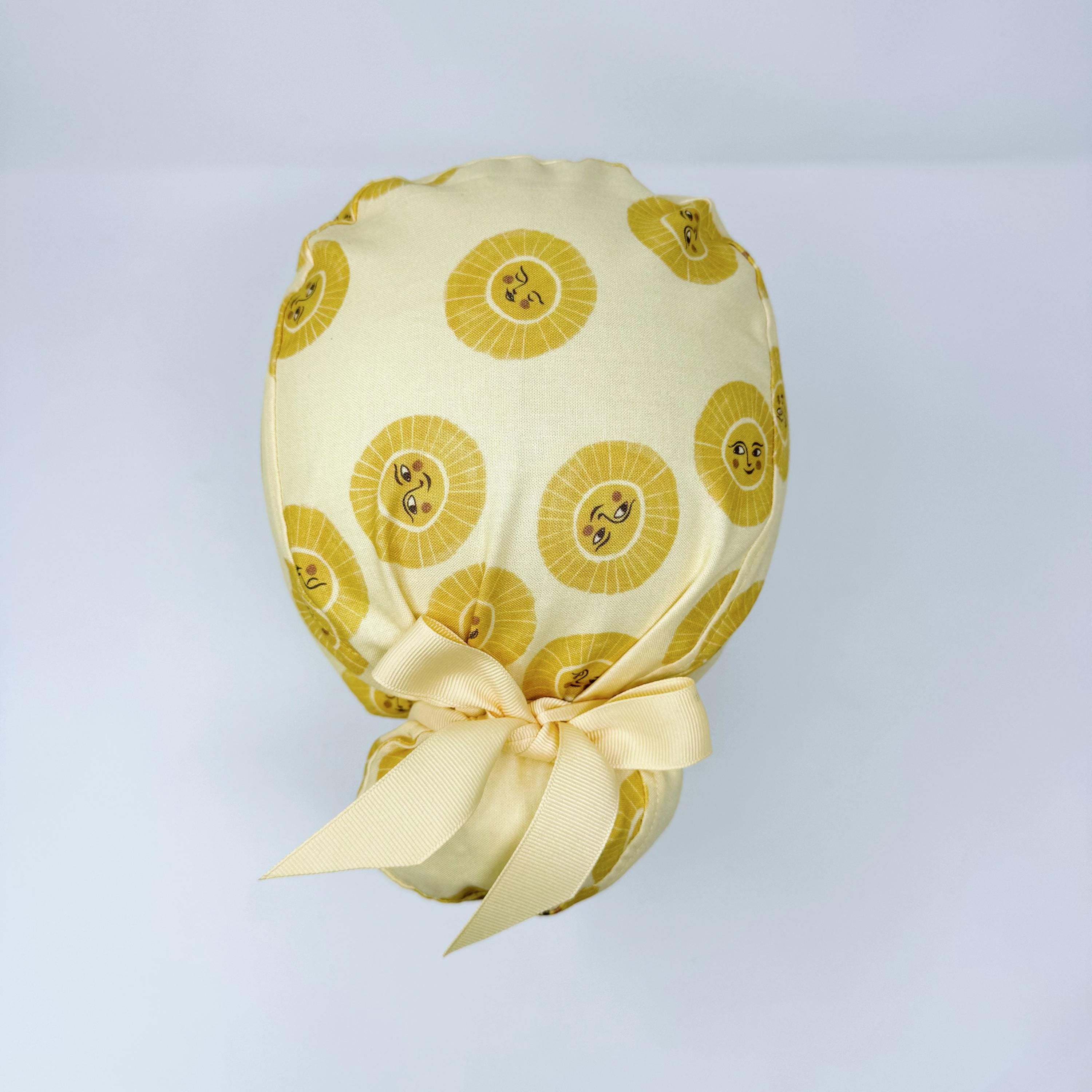 Lemon sunshine Euro scrub cap with ties for Women by Paradise Caps. Euro PLUS style.