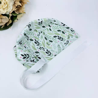 Flower Euro scrub cap with ties for women, European surgical hat with satin lined by Paradise Caps.