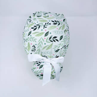 Flower Euro scrub cap with ties for women, European surgical hat with satin lined by Paradise Caps.