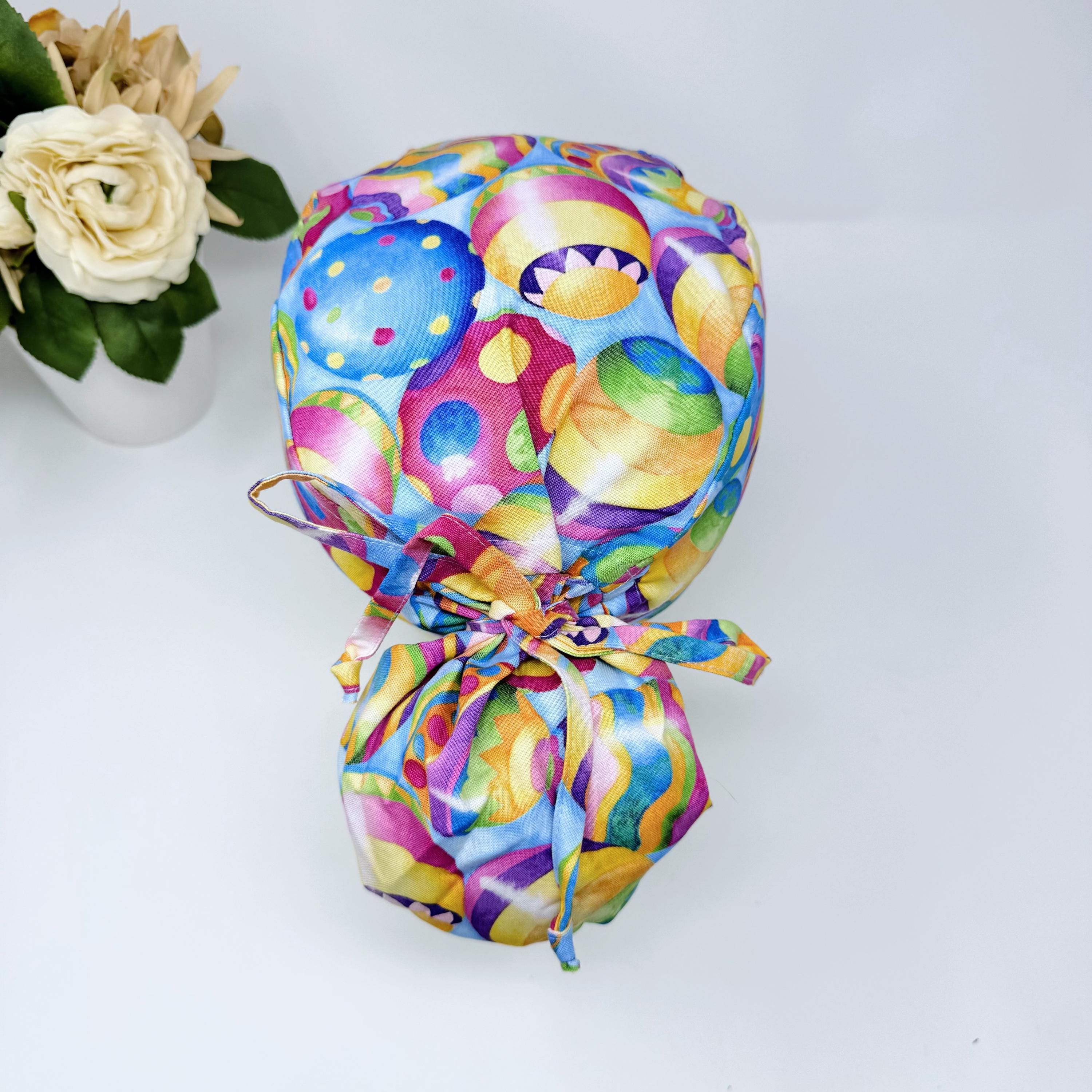 Easter Egg Ponytail scrub cap for women with satin lined option by Paradise Caps.