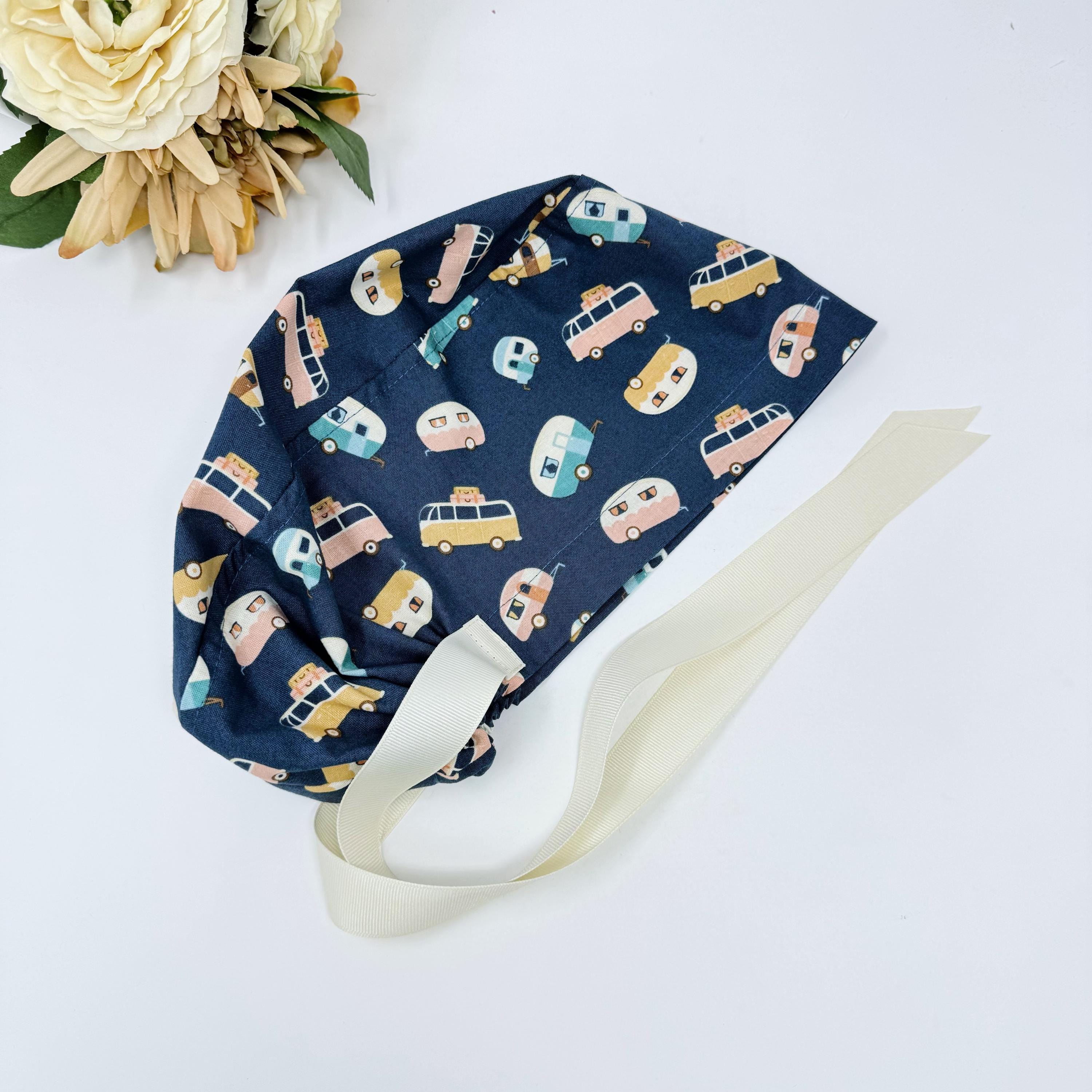 Trailer toss Euro scrub cap with ties for Women, Camping European Surgical cap with Satin Lined Option by Paradise Caps. Euro PLUS style.