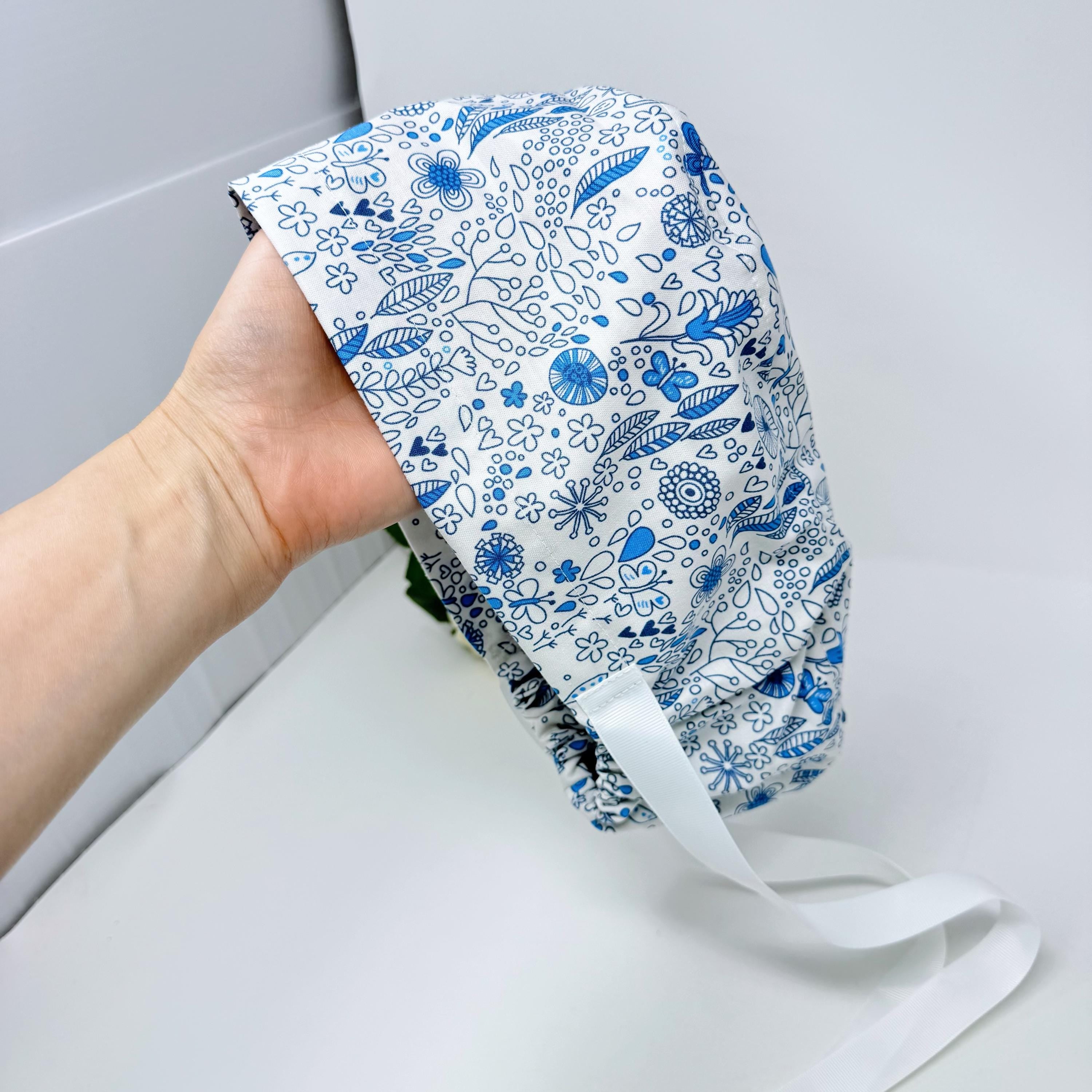 Floral Euro scrub cap with ties for Women, Summer European Surgical cap with Satin Lined option by Paradise Caps. Euro PLUS style.
