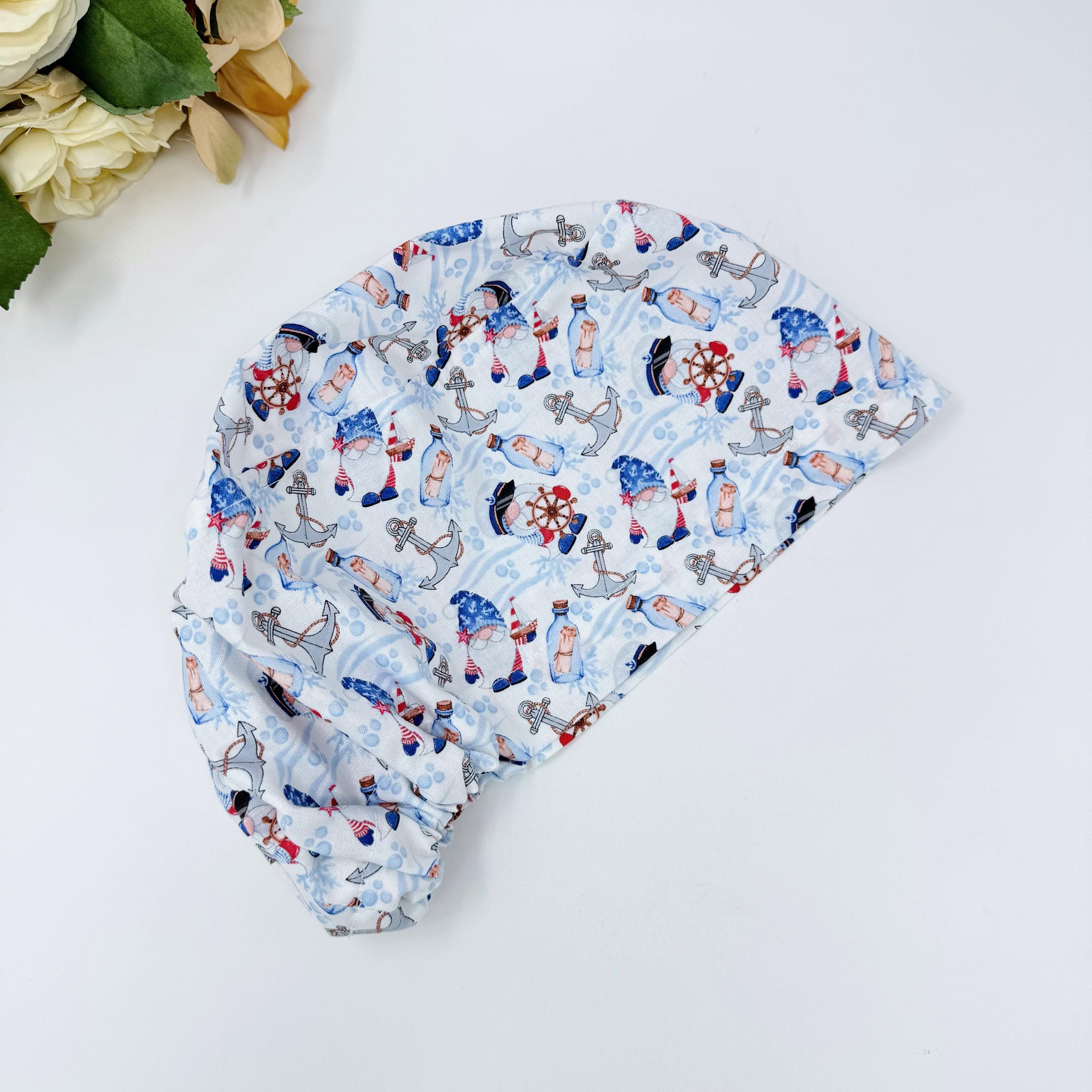 4th of July Euro scrub cap for women, Gnome surgical cap satin lined by Paradise Caps.