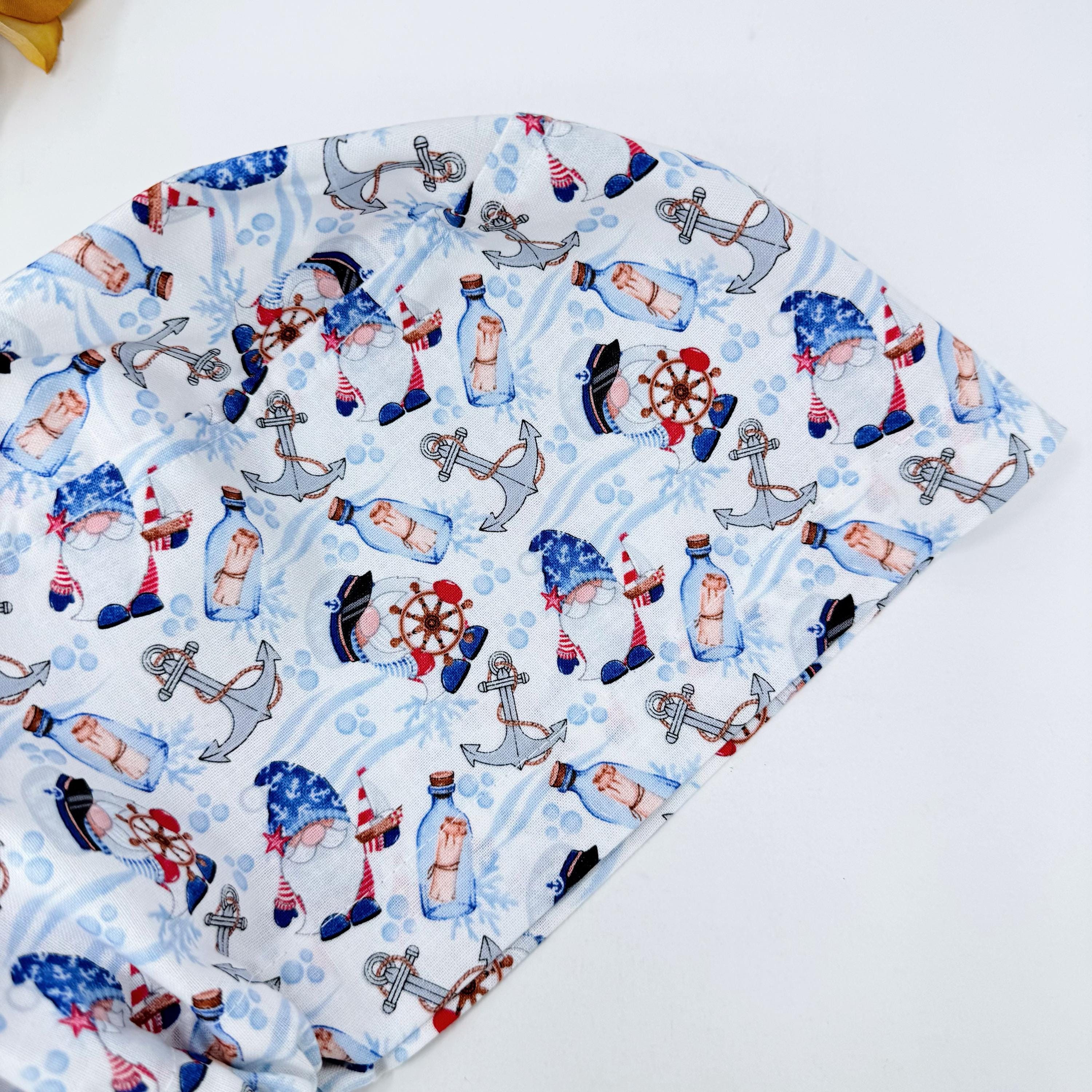 4th of July Euro scrub cap for women, Gnome surgical cap satin lined by Paradise Caps.