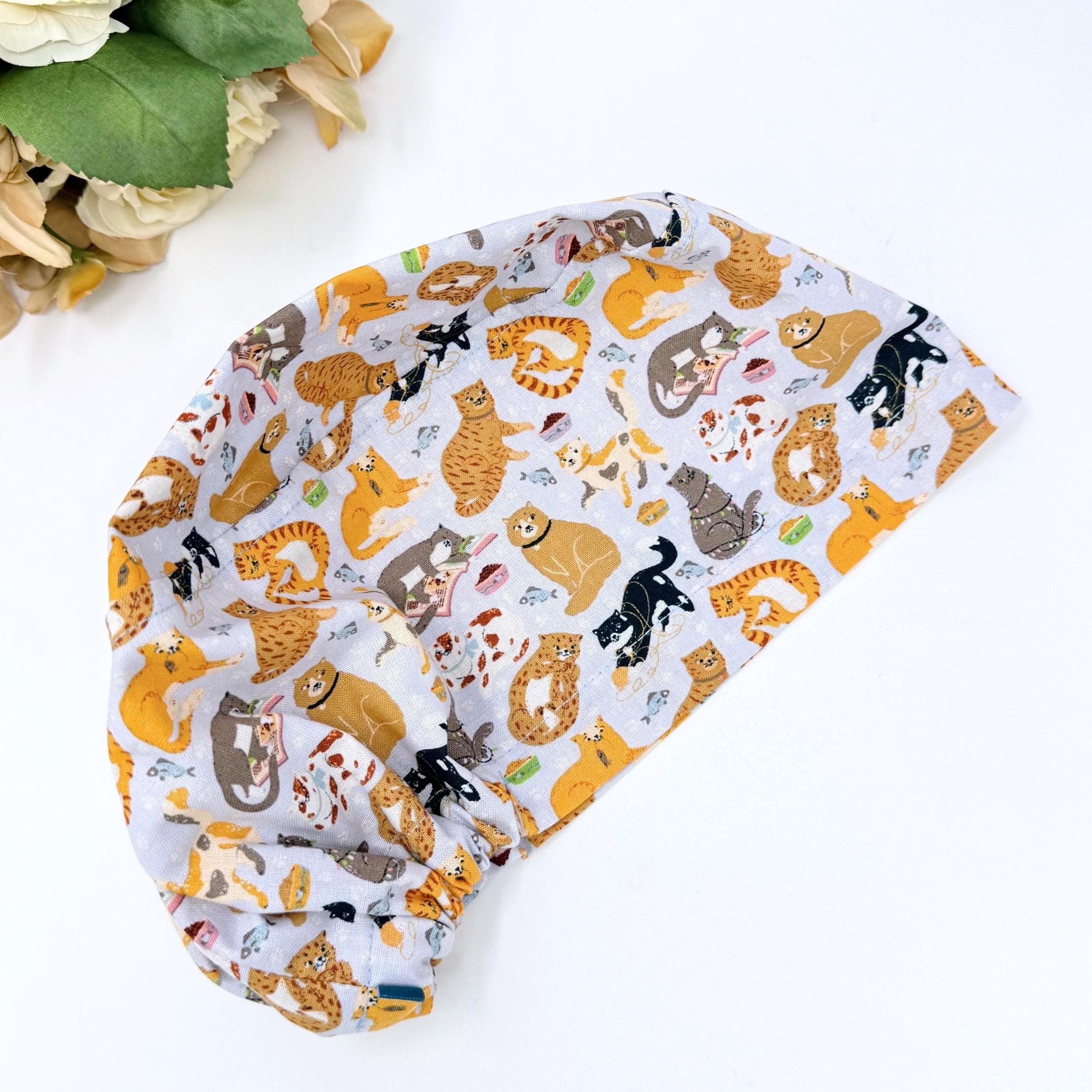 Cat Euro Scrub Cap for Women with Satin Lined Option by Paradise Caps.