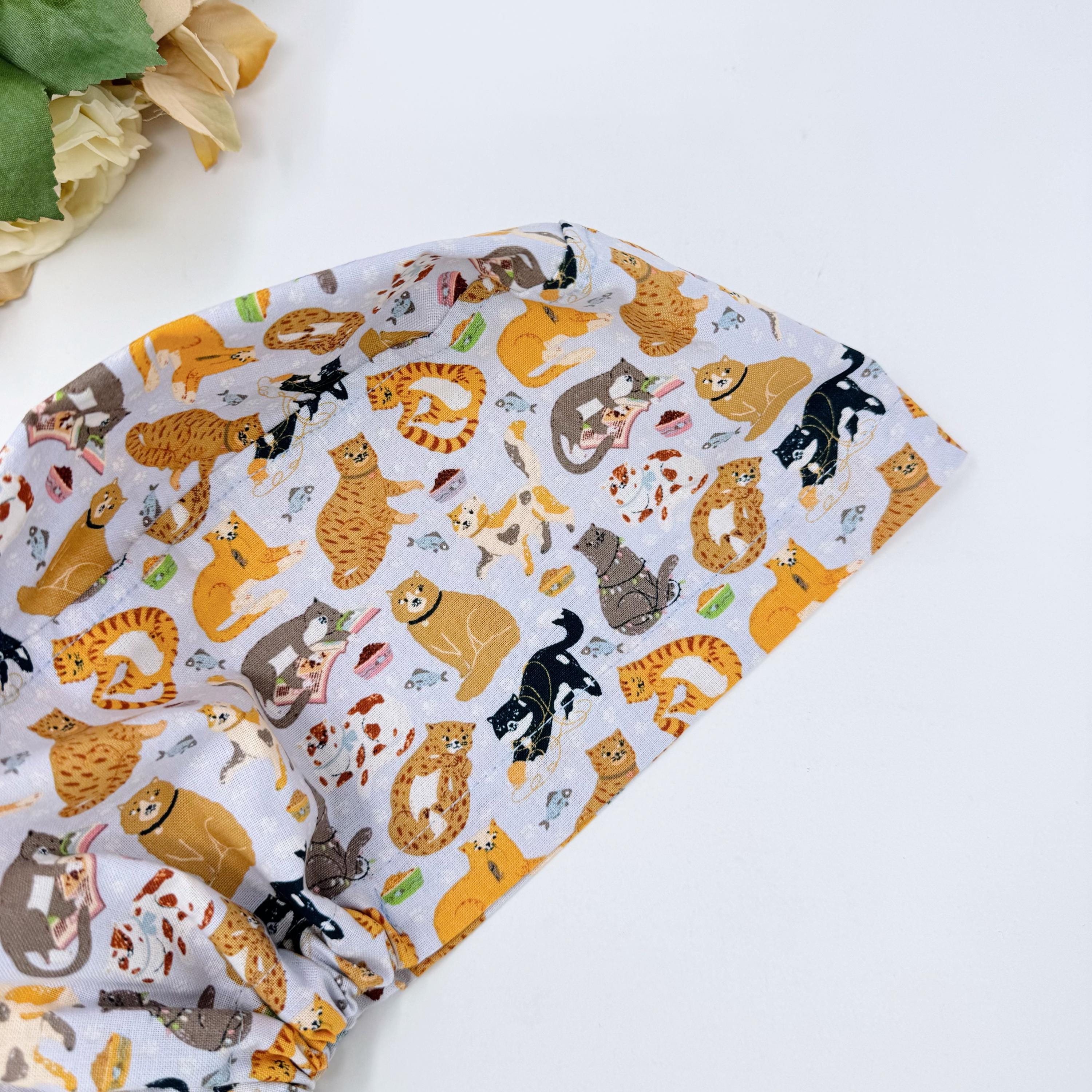 Cat Euro Scrub Cap for Women with Satin Lined Option by Paradise Caps.