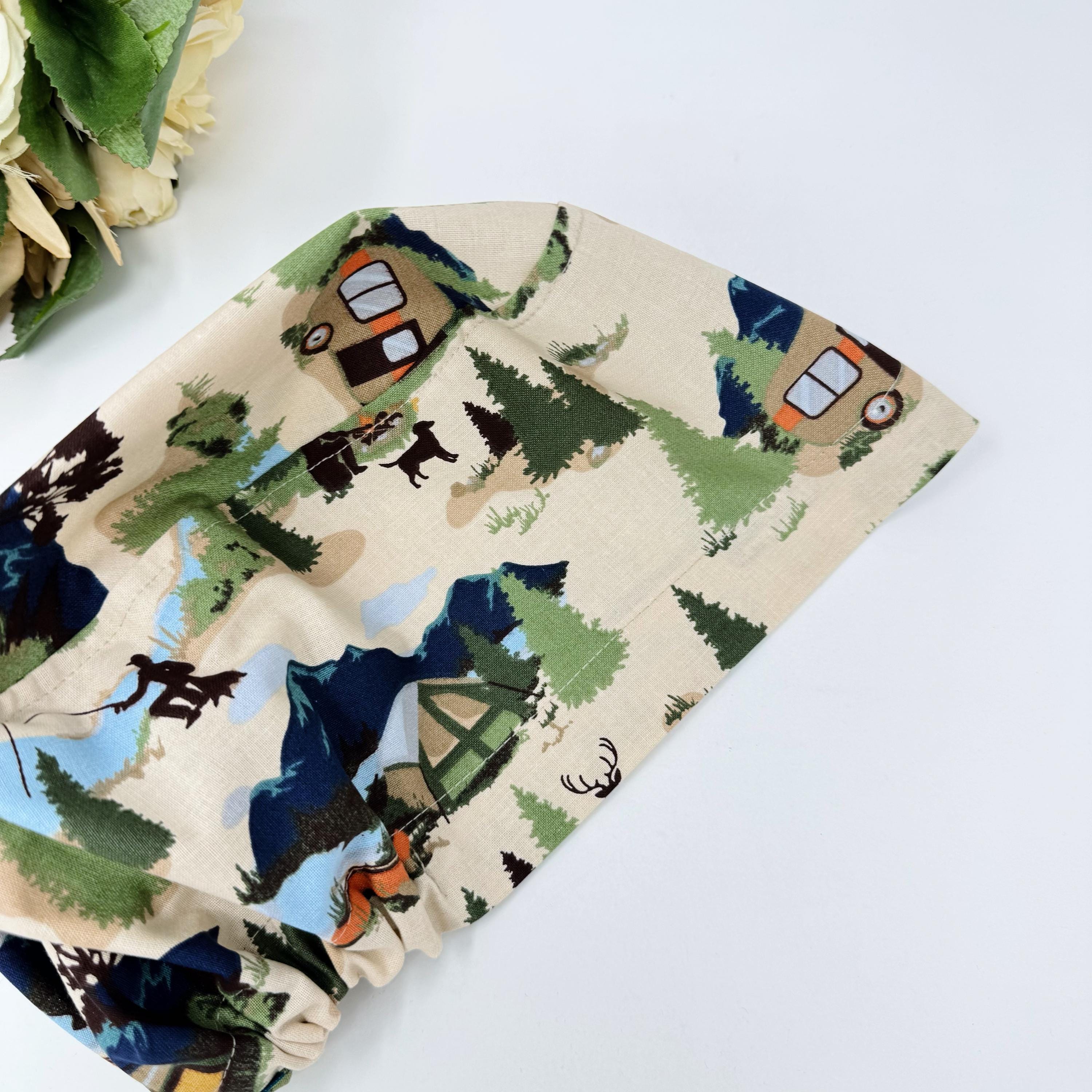 Camping Euro scrub cap for women. Summer European satin lined surgical cap by Paradise Caps.