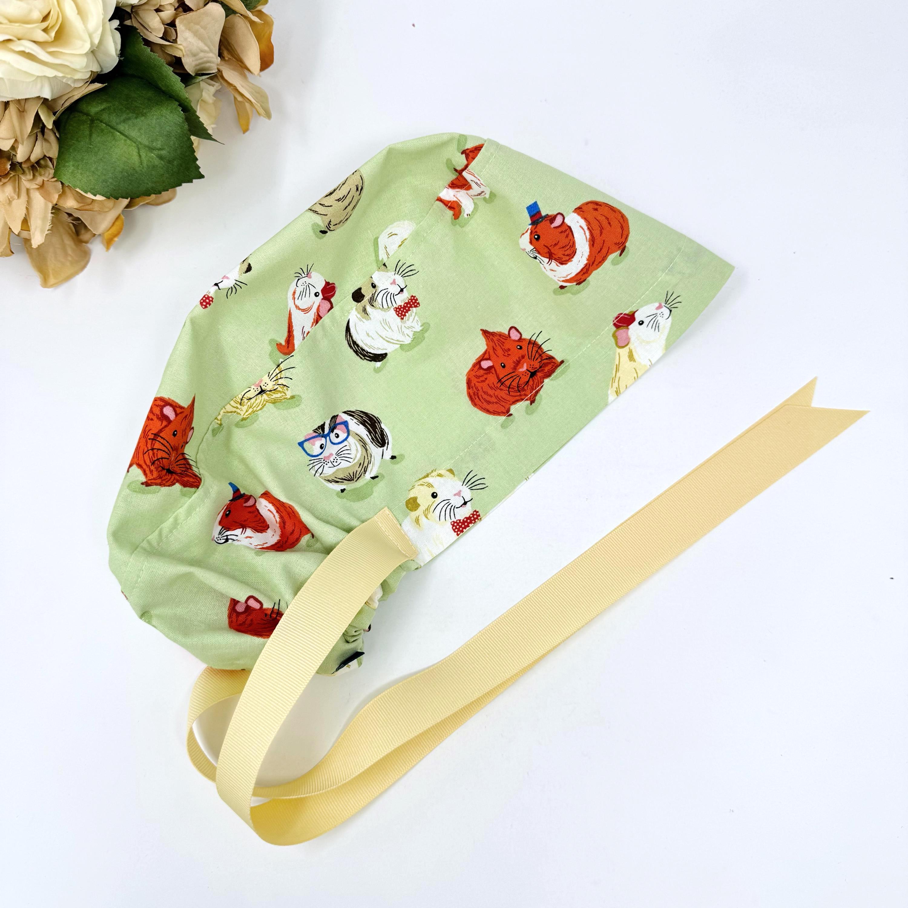 Guinea pig Euro scrub cap with ties for Women by Paradise Caps. Euro PLUS style.