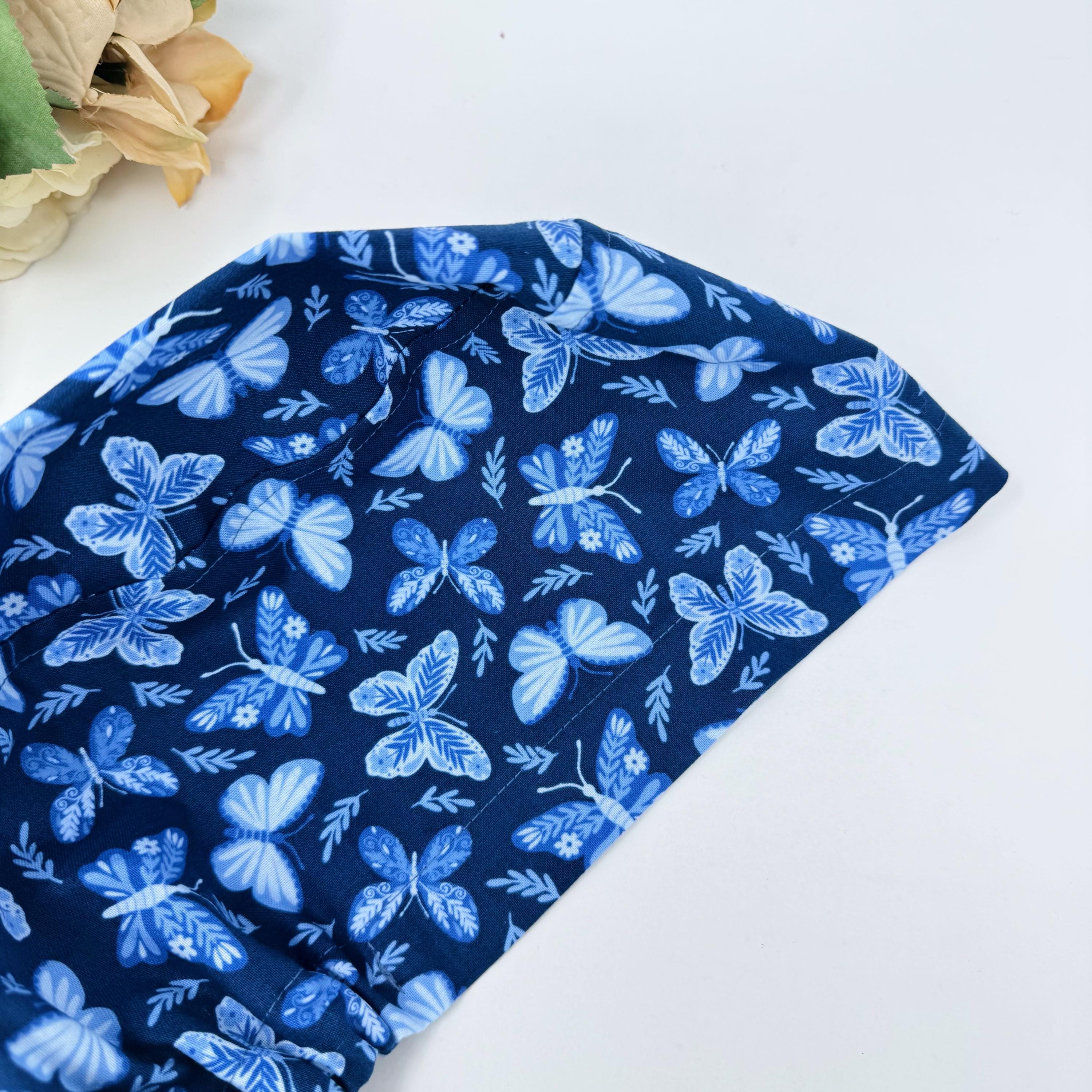 Butterfly Euro scrub cap for women. Summer European satin lined surgical cap by Paradise Caps.