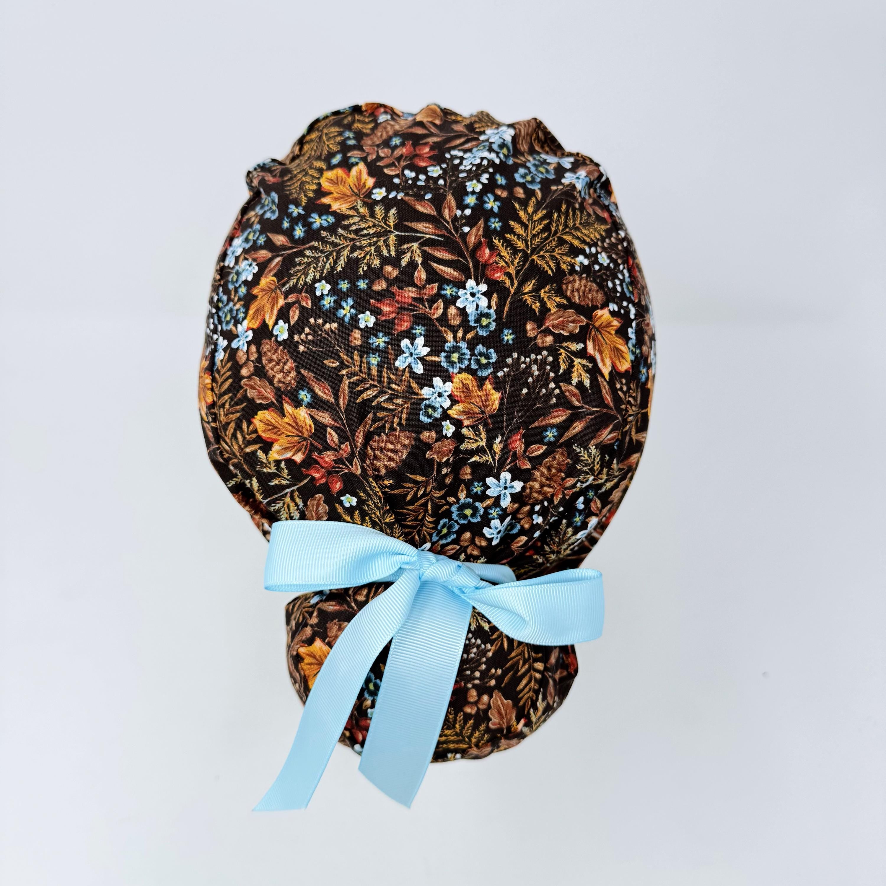 Floral Harvest Euro scrub cap with ties for Women by Paradise Caps. Euro PLUS style.