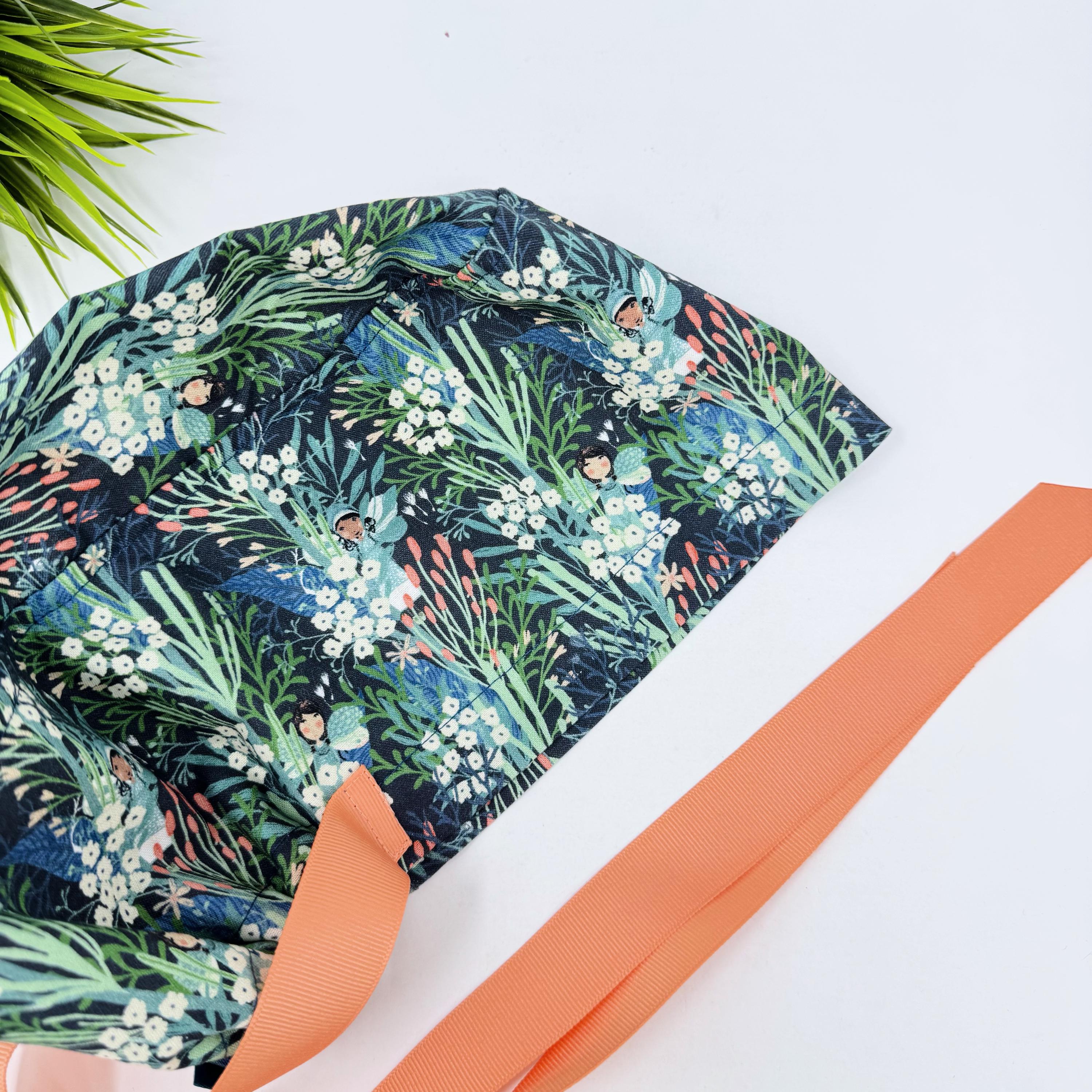 Fairy Euro scrub cap with ties for Women, Summer European Surgical cap with Satin Lined option by Paradise Caps. Euro PLUS style.