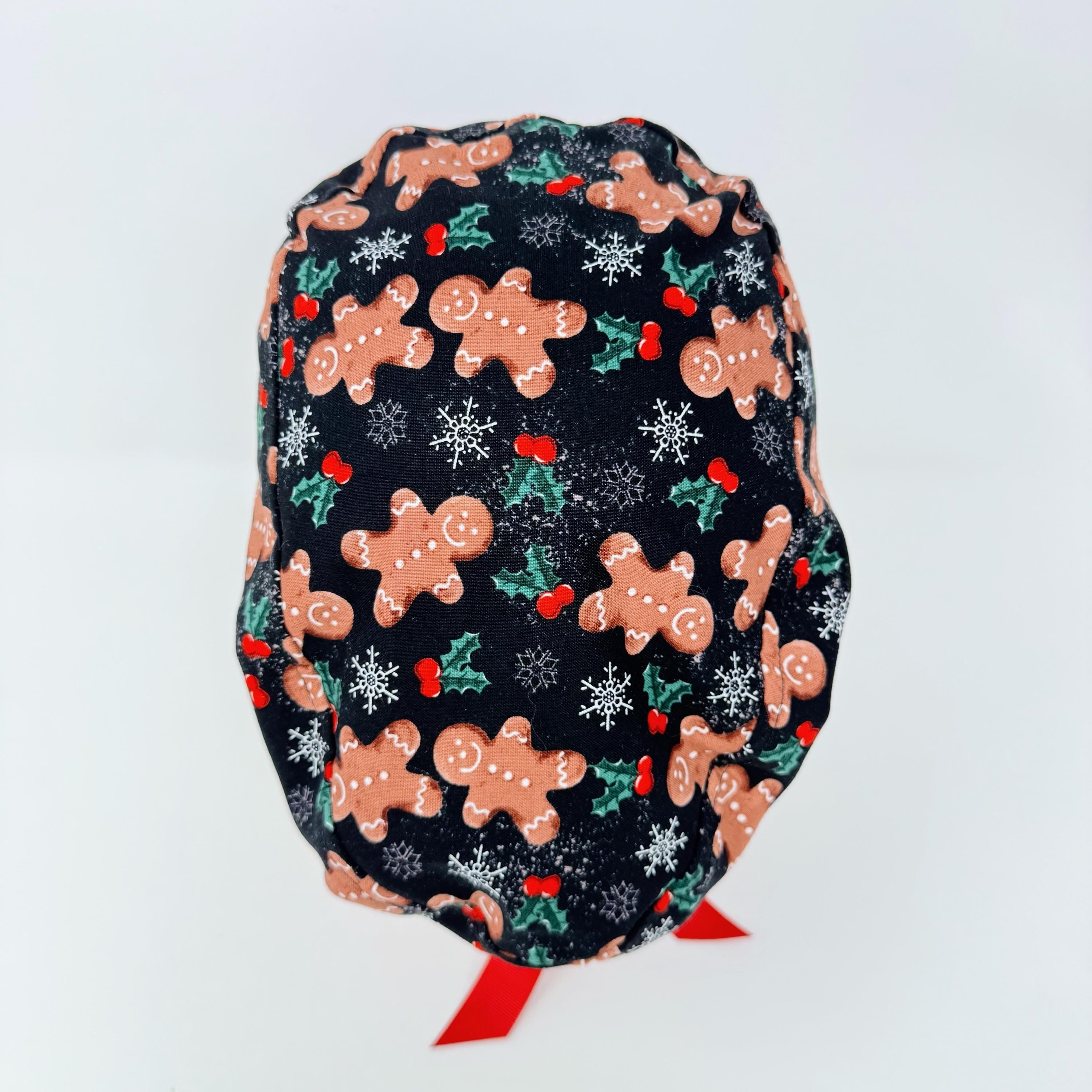 Gingerbread Euro scrub cap with ties. Christmas Scrub Cap for Women with Satin Lined Option by Paradise Caps.