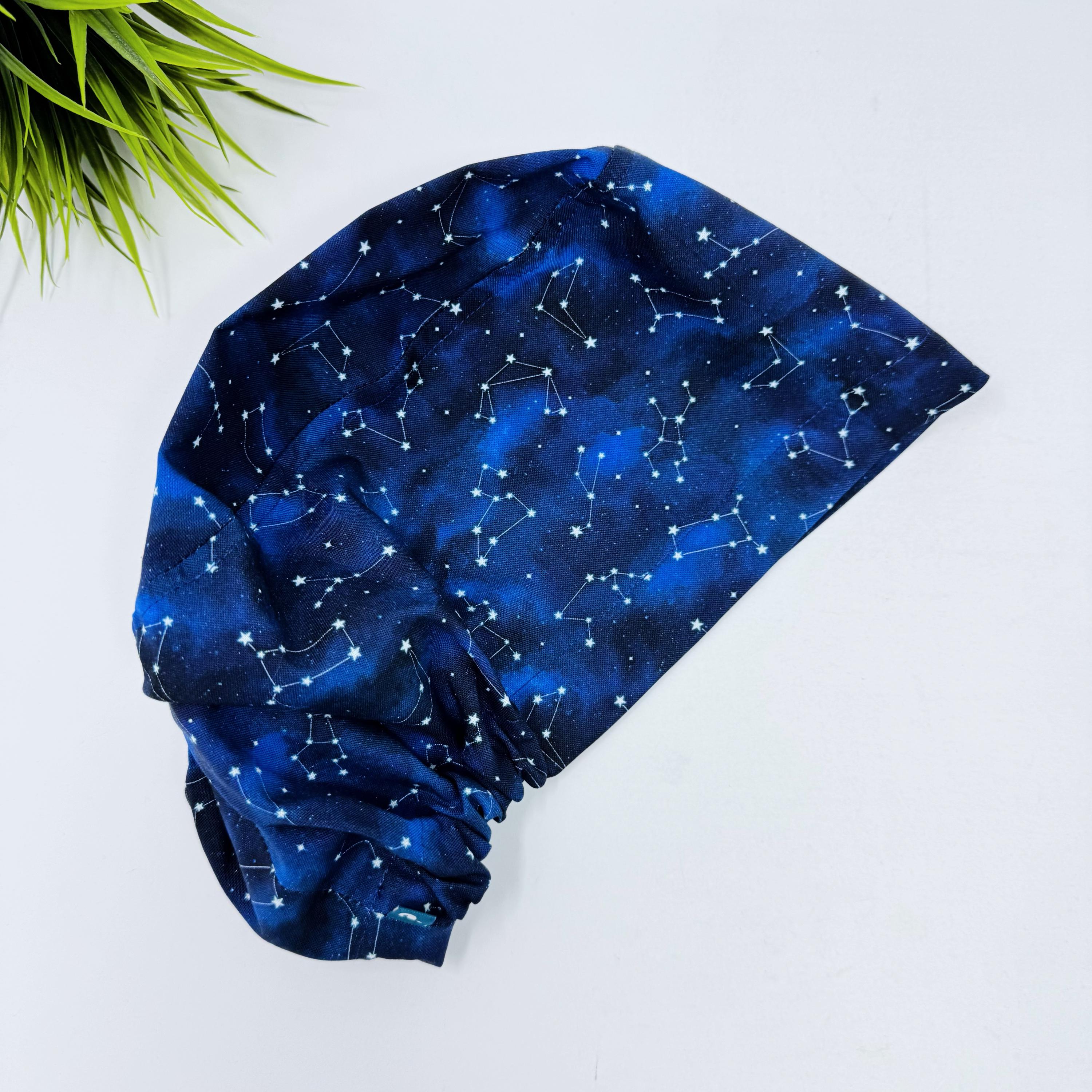 Euro scrub cap for women. Constellation Blue euro style surgical cap with satin lined by Paradise Caps.