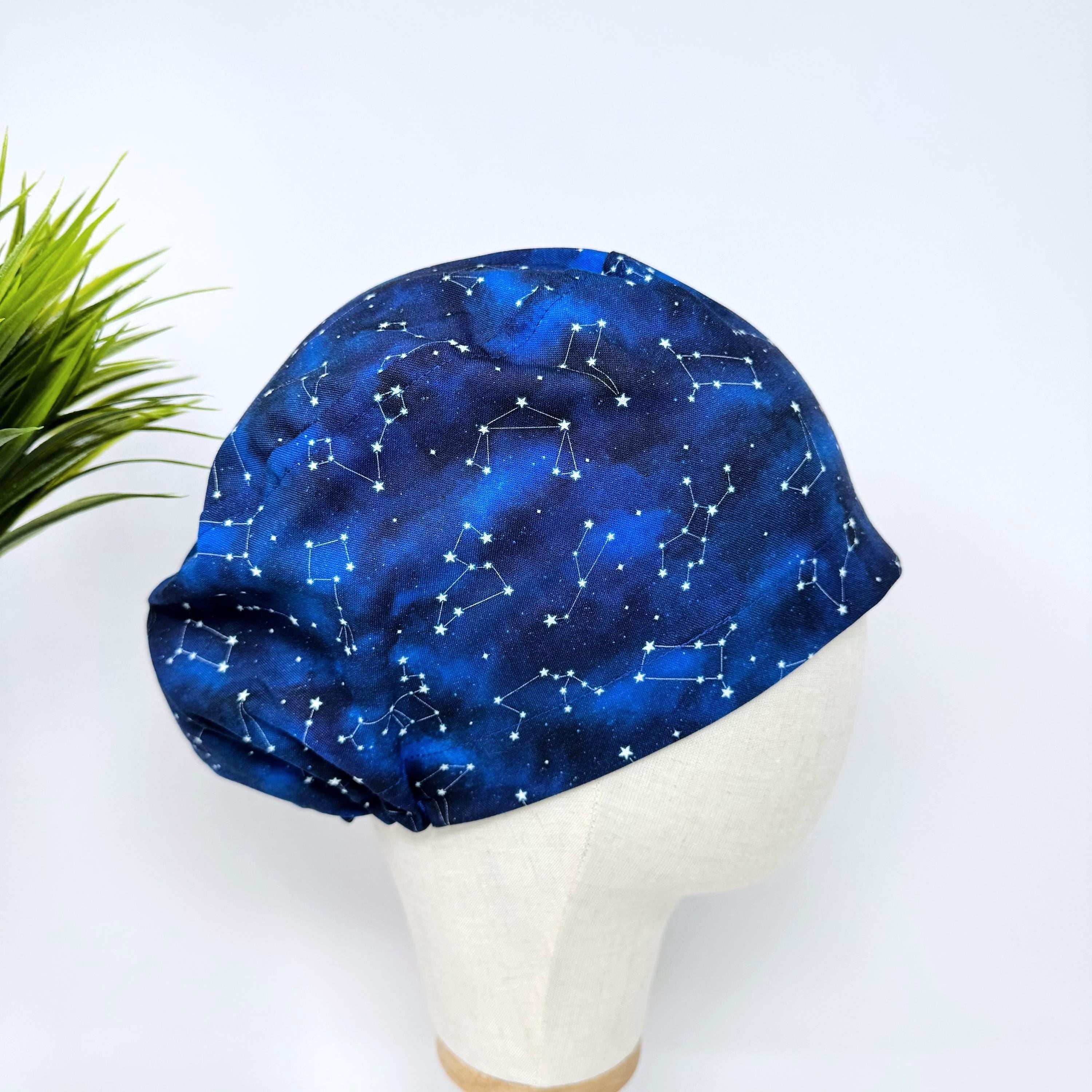 Euro scrub cap for women. Constellation Blue euro style surgical cap with satin lined by Paradise Caps.