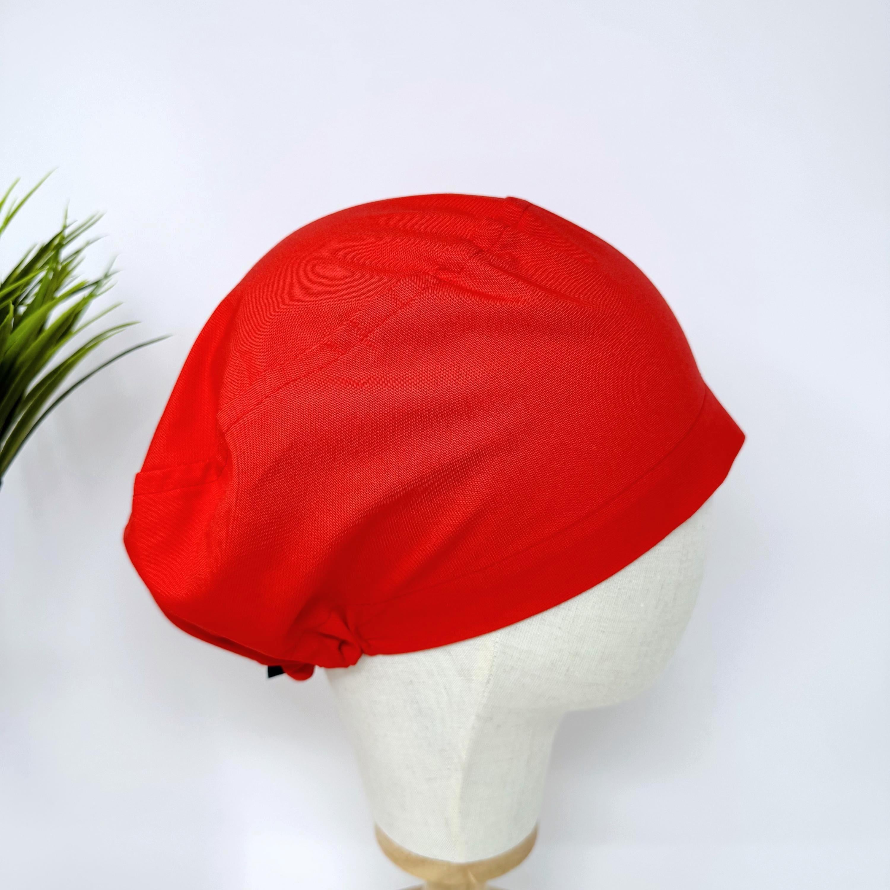 Red Scrub cap for women euro style. Solid European satin lined surgical cap by Paradise Caps.