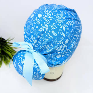 Calm Blue Euro scrub cap with ties for Women by Paradise Caps. Euro PLUS style.