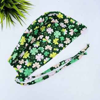 St. Patrick's Day Shamrock Surgical Scrub Cap. Tie-Back Cotton Skull Cap by Paradise Caps.