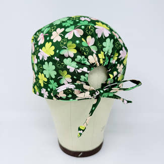 St. Patrick's Day Shamrock Surgical Scrub Cap. Tie-Back Cotton Skull Cap by Paradise Caps.