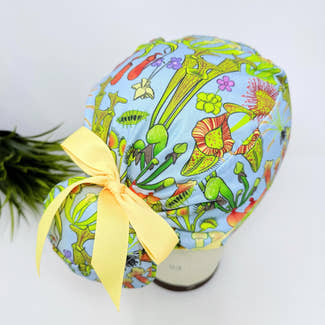 Euro scrub cap with ties for Women, Botanical Lab European Surgical cap with Satin Lined option by Paradise Caps. Euro PLUS style.