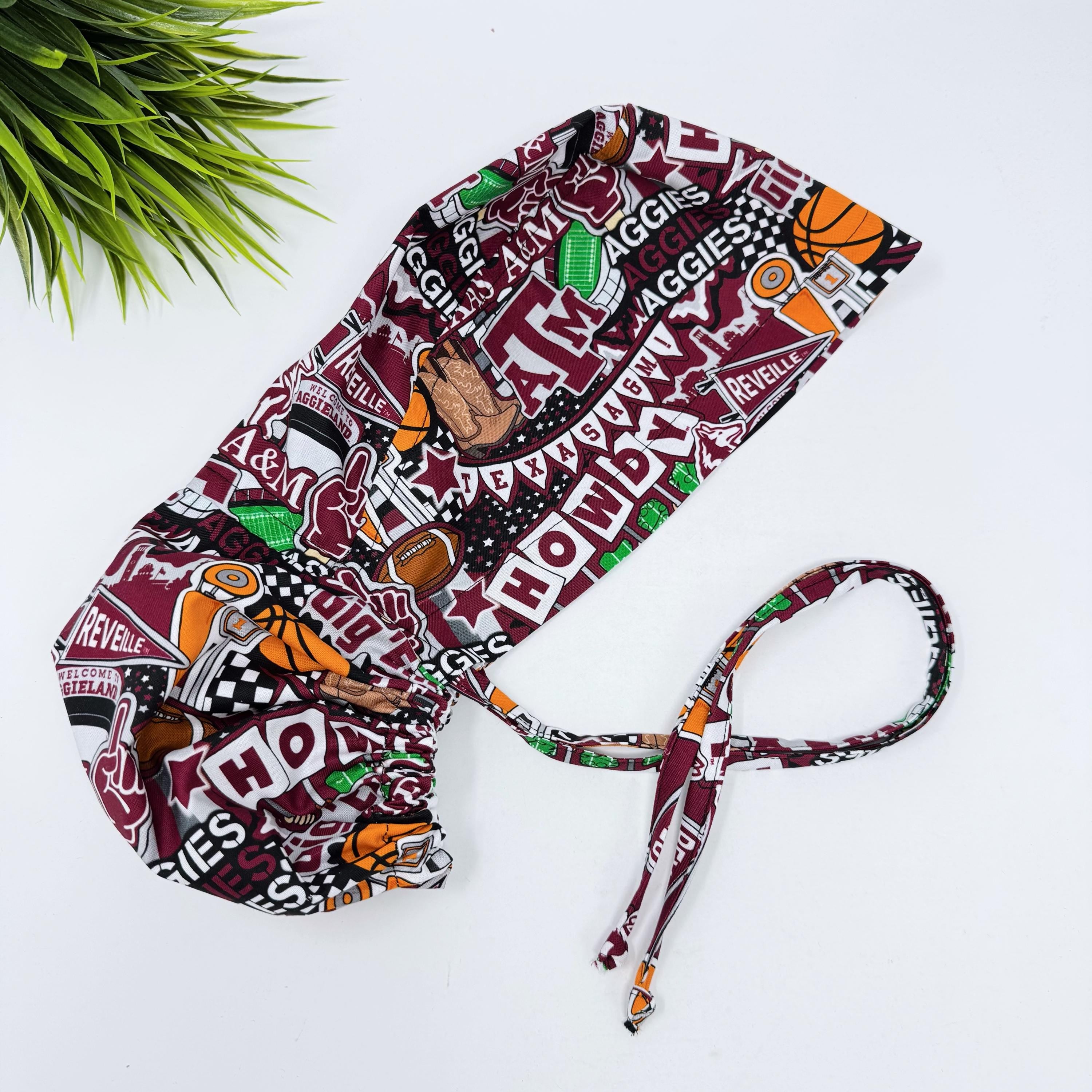 Ponytail scrub cap for women. Texas Scrub hat with satin lined option by Paradise Caps.